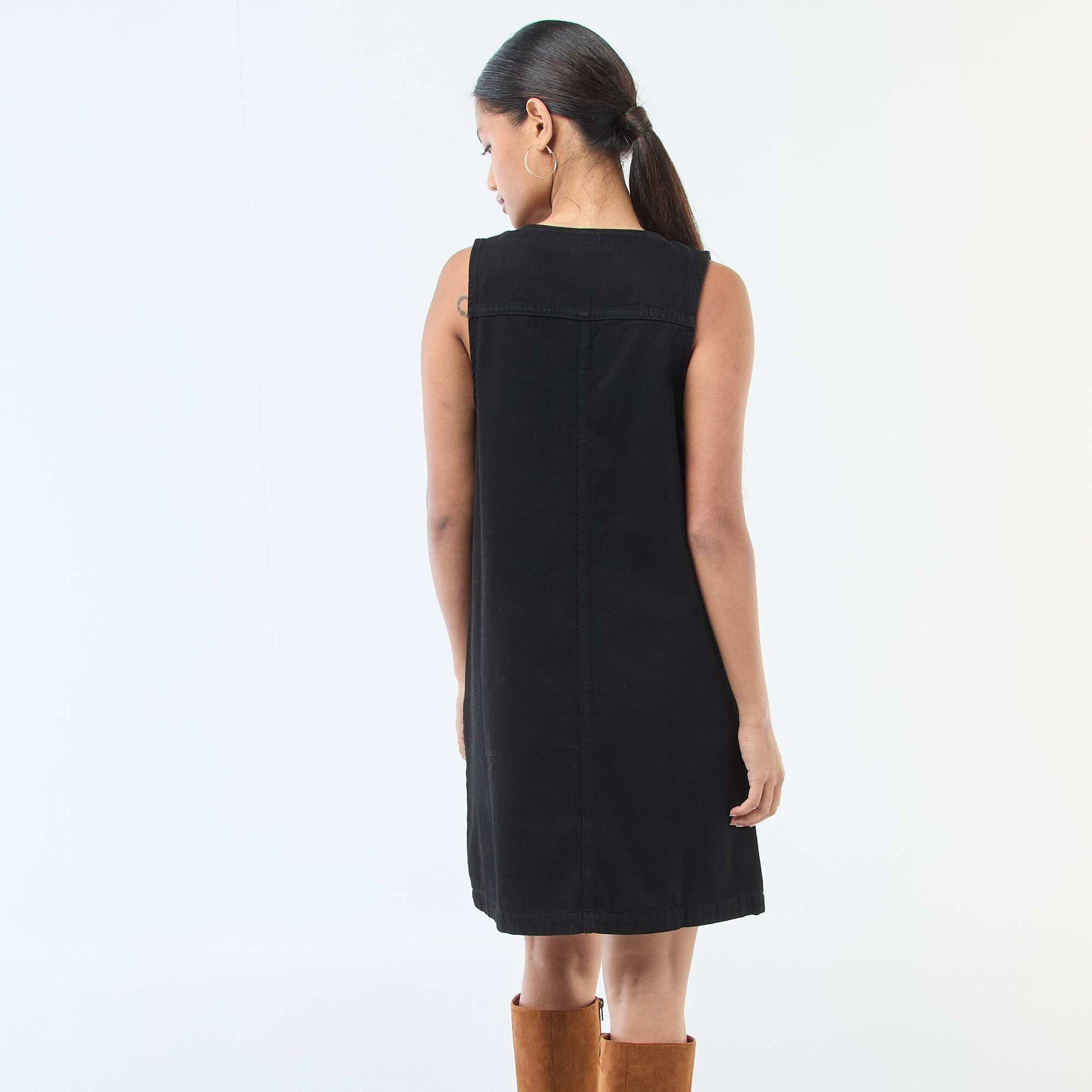 Robe denim sans manches en coton NOIR
