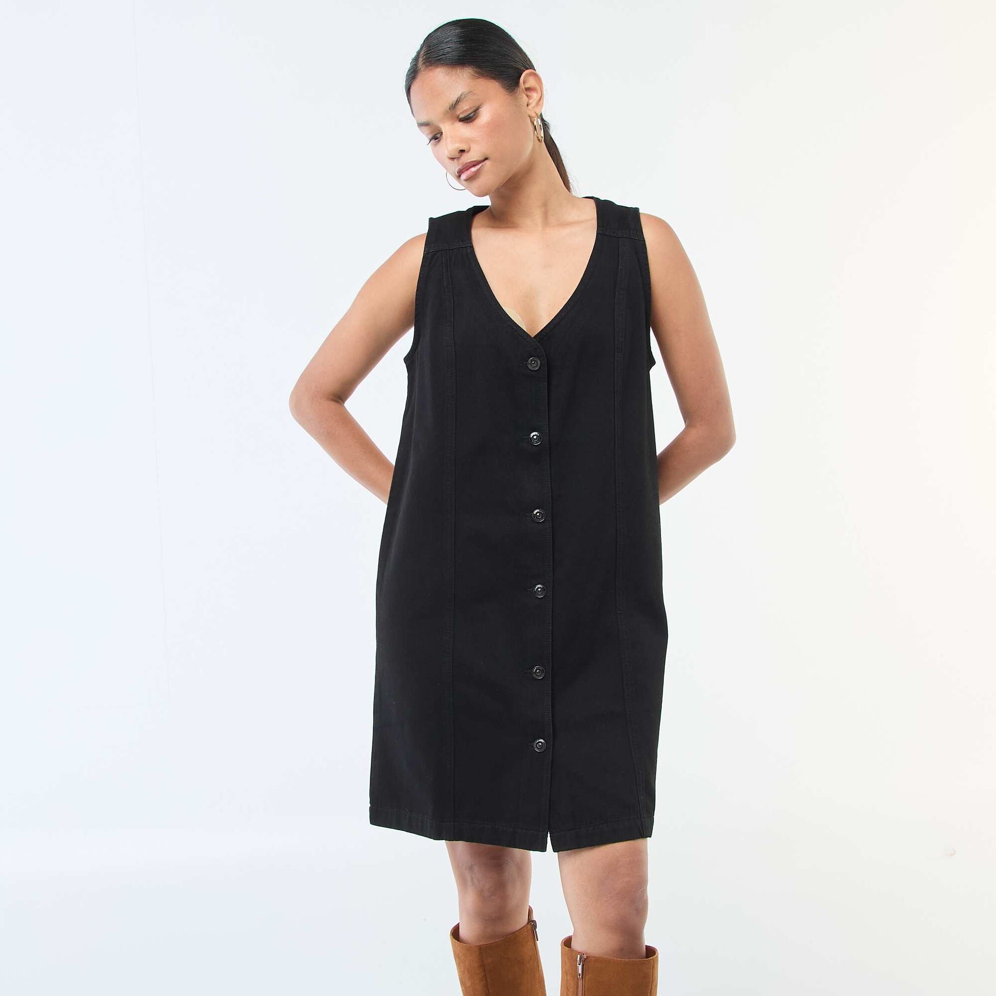 Robe denim sans manches en coton NOIR