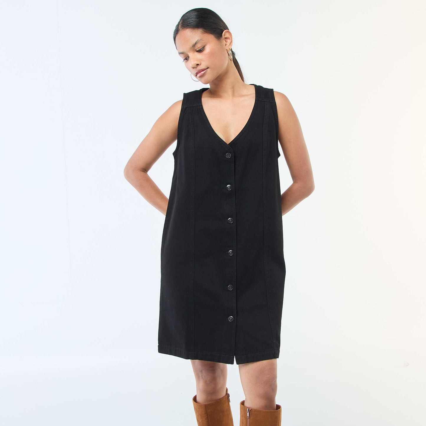 Robe denim sans manches en coton NOIR