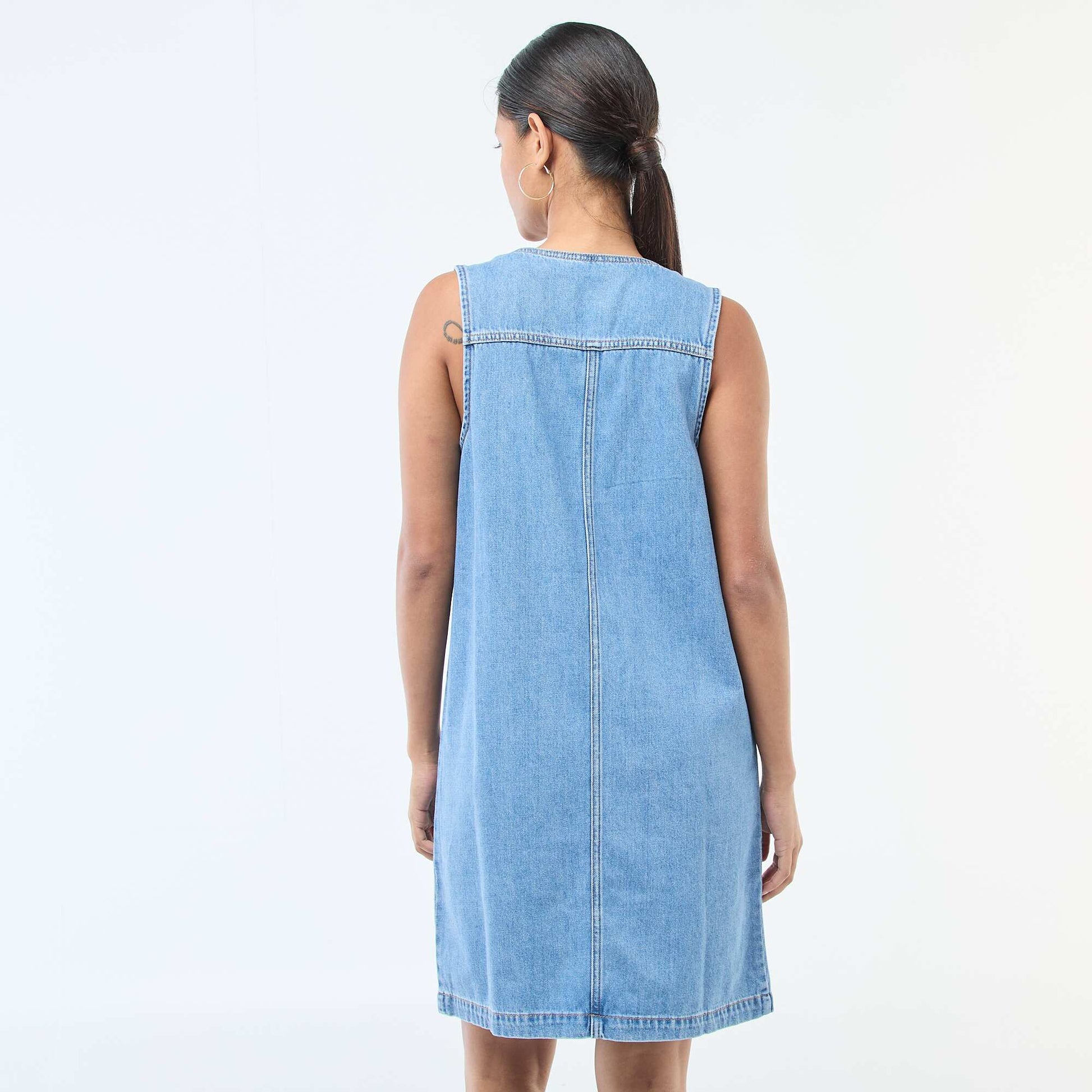 Robe denim sans manches en coton BLEU