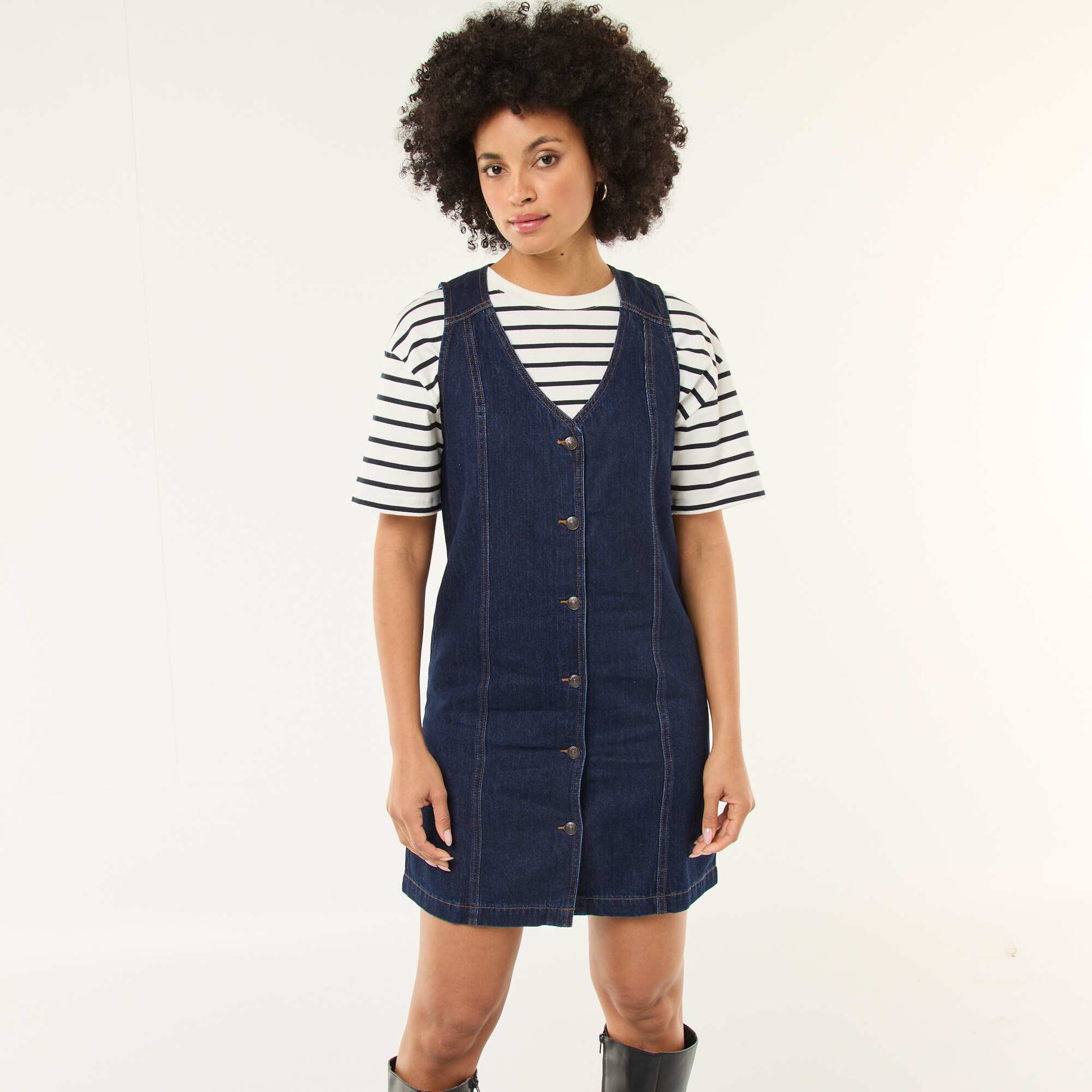 Robe denim sans manches en coton BLEU