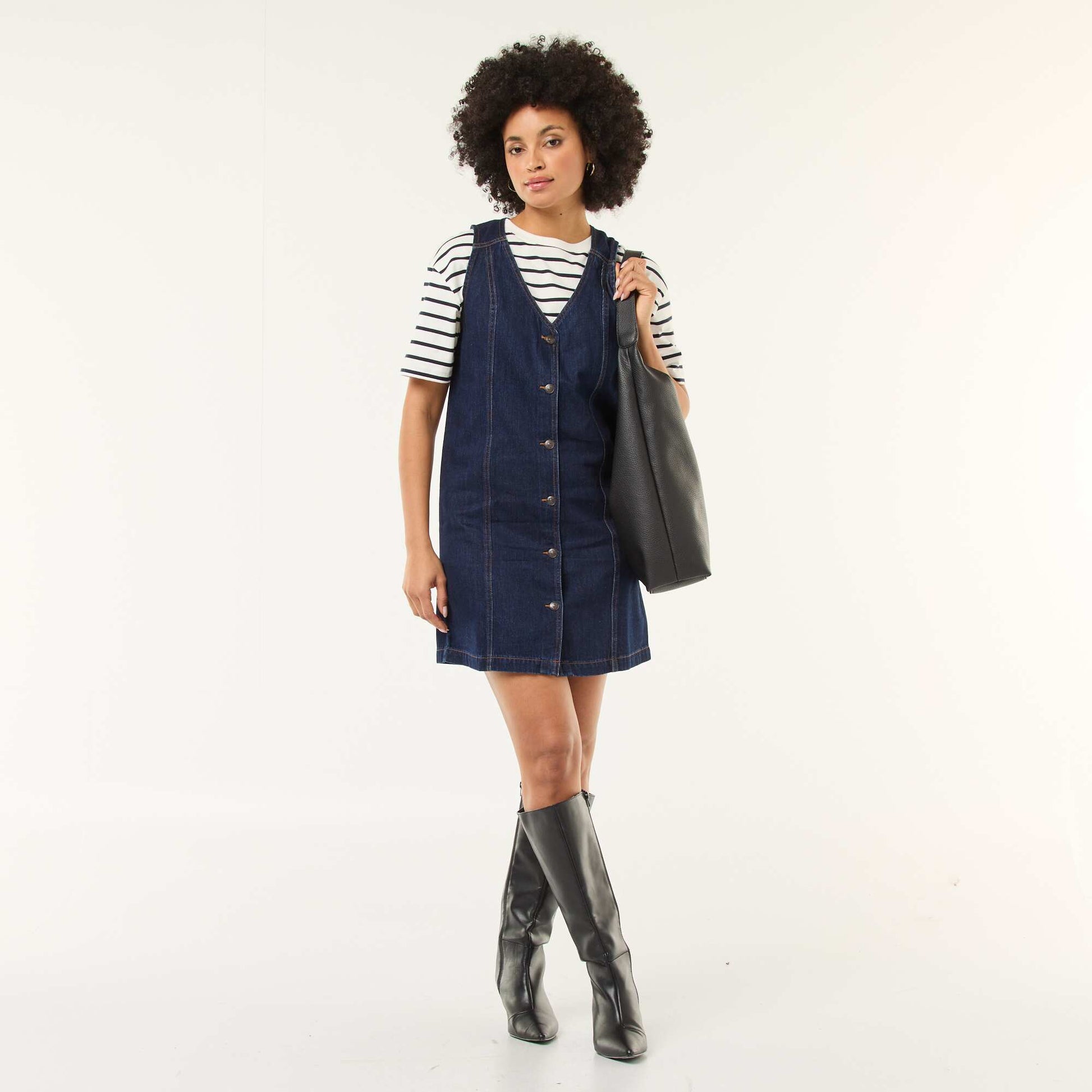 Robe denim sans manches en coton BLEU