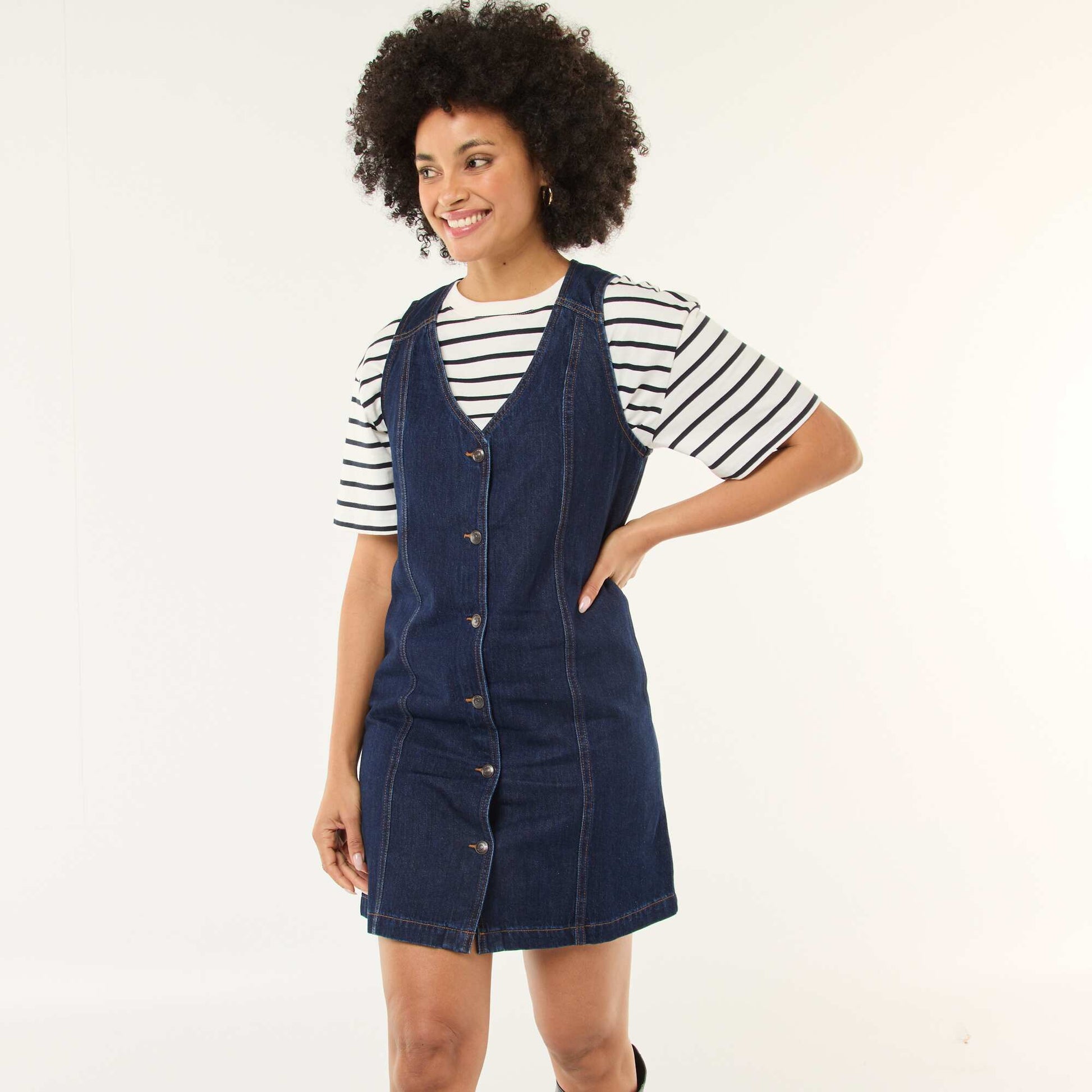 Robe denim sans manches en coton BLEU