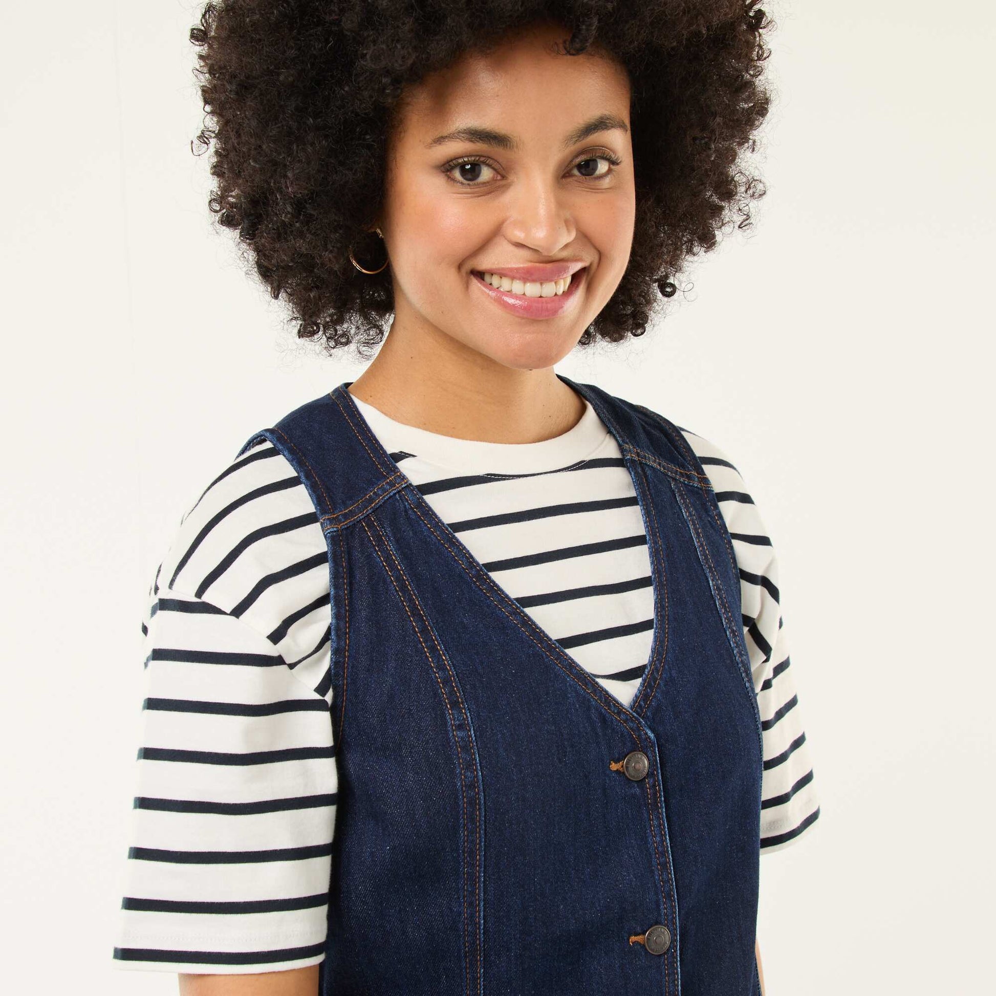 Robe denim sans manches en coton BLEU