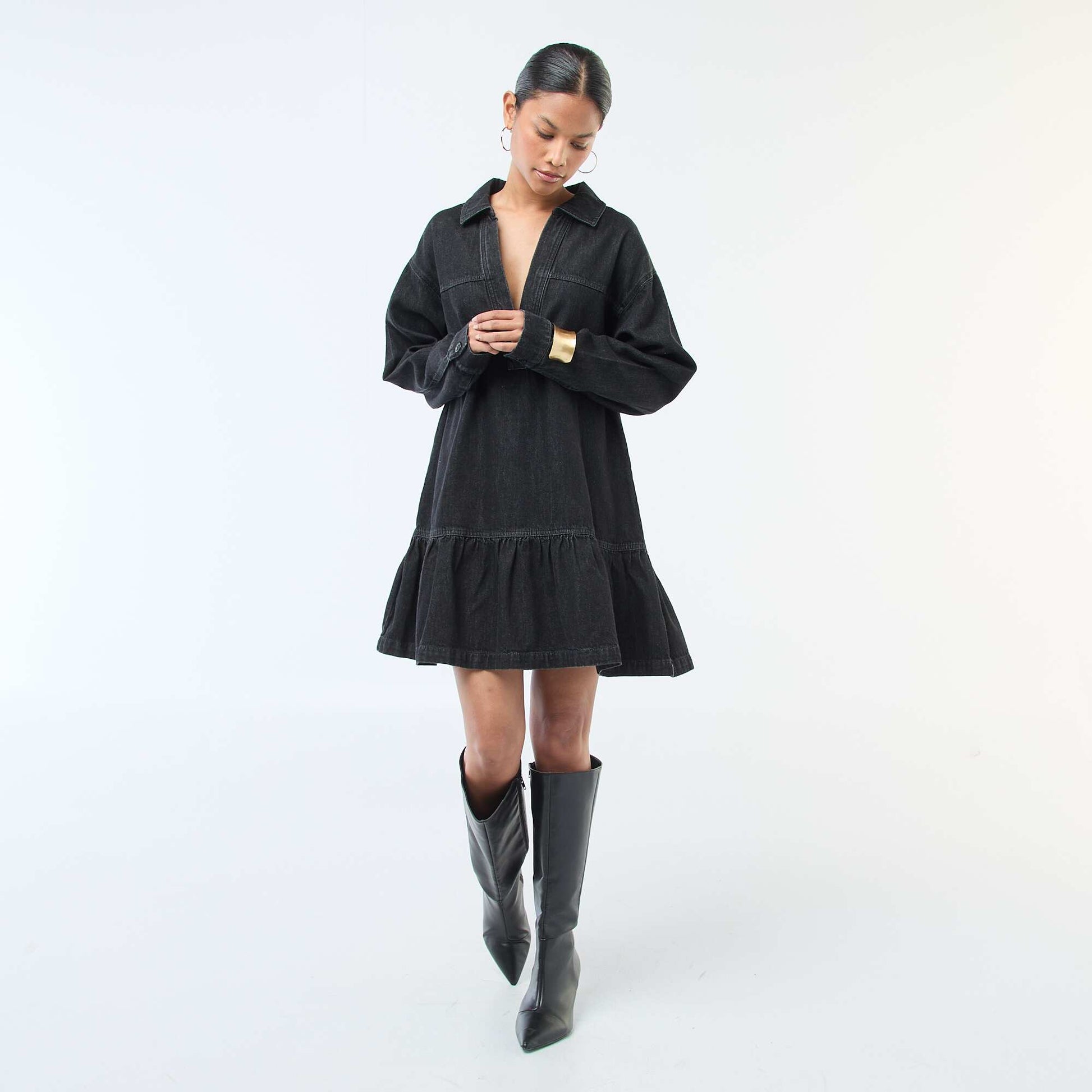 Robe denim manches longues NOIR