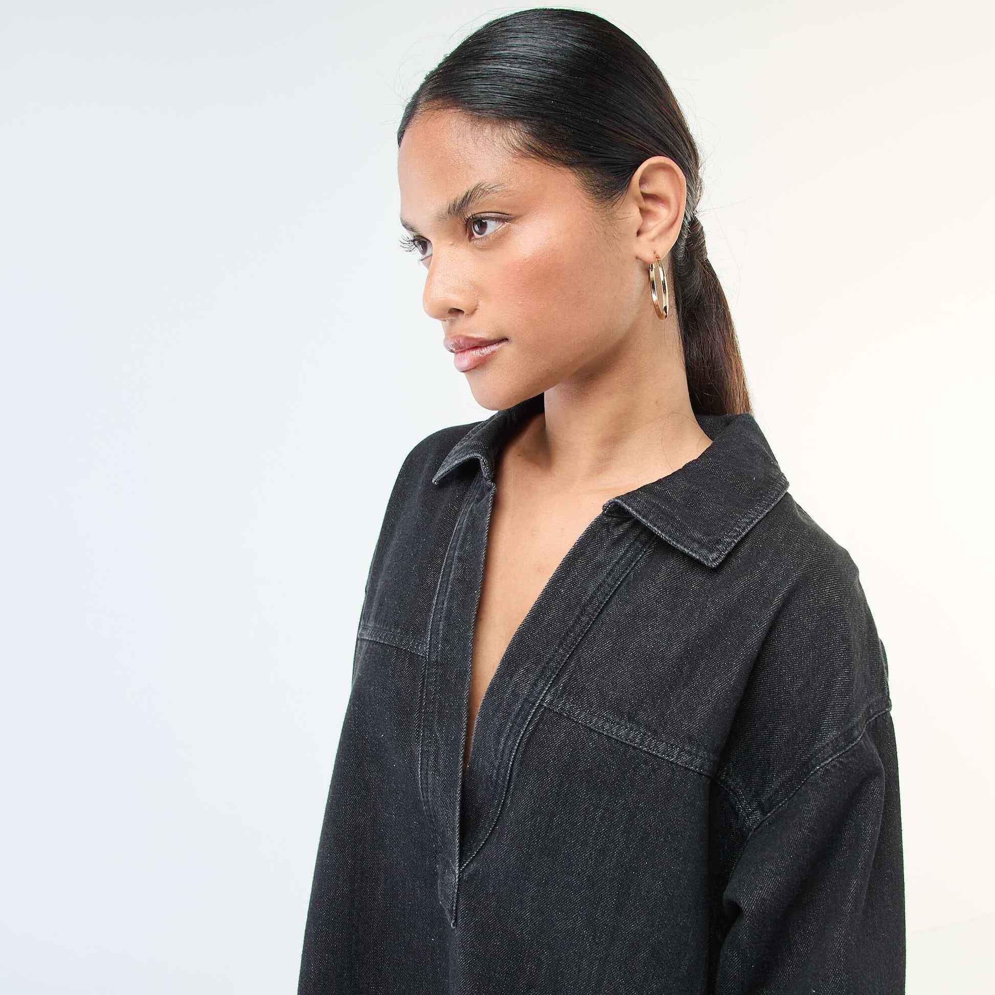 Robe denim manches longues NOIR