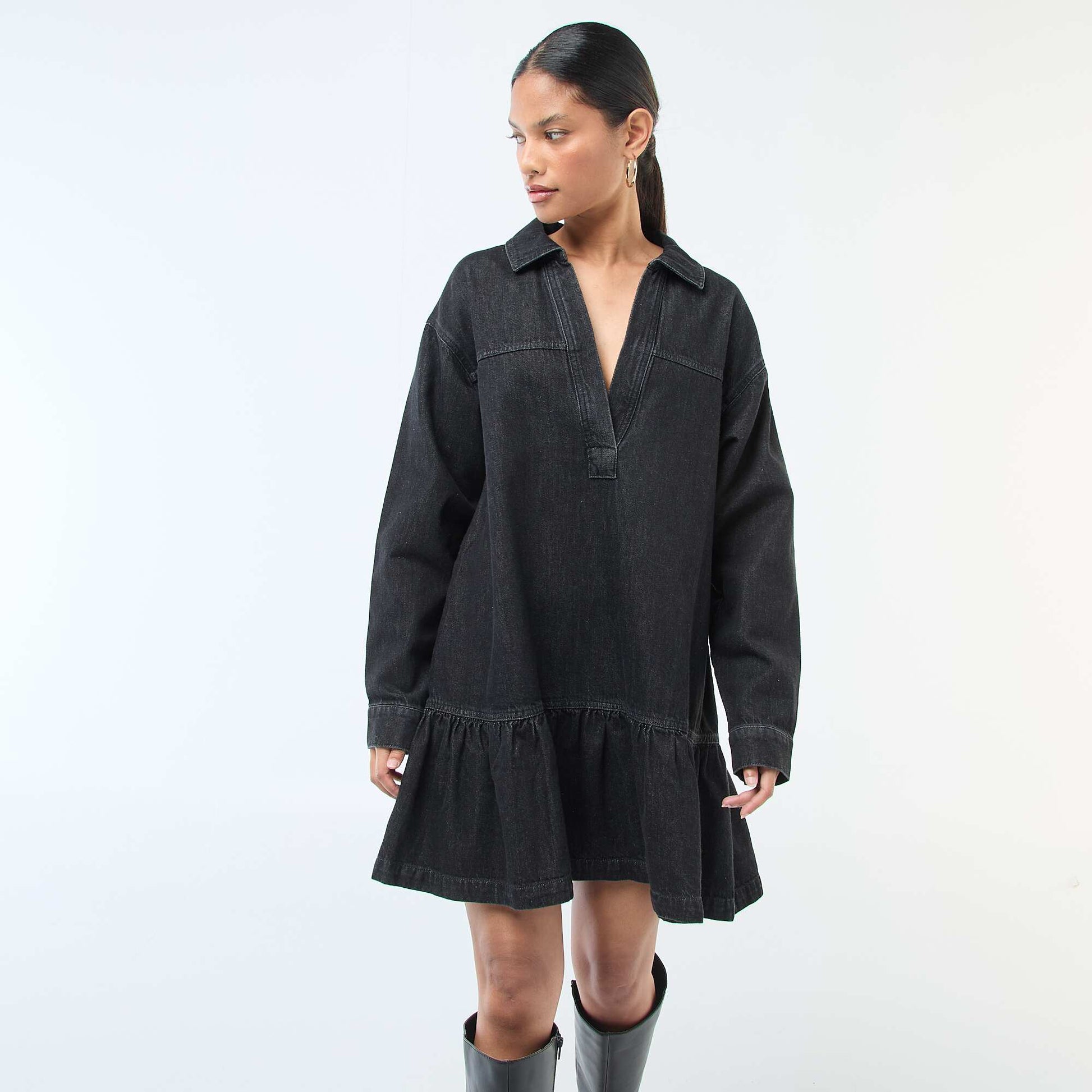 Robe denim manches longues NOIR