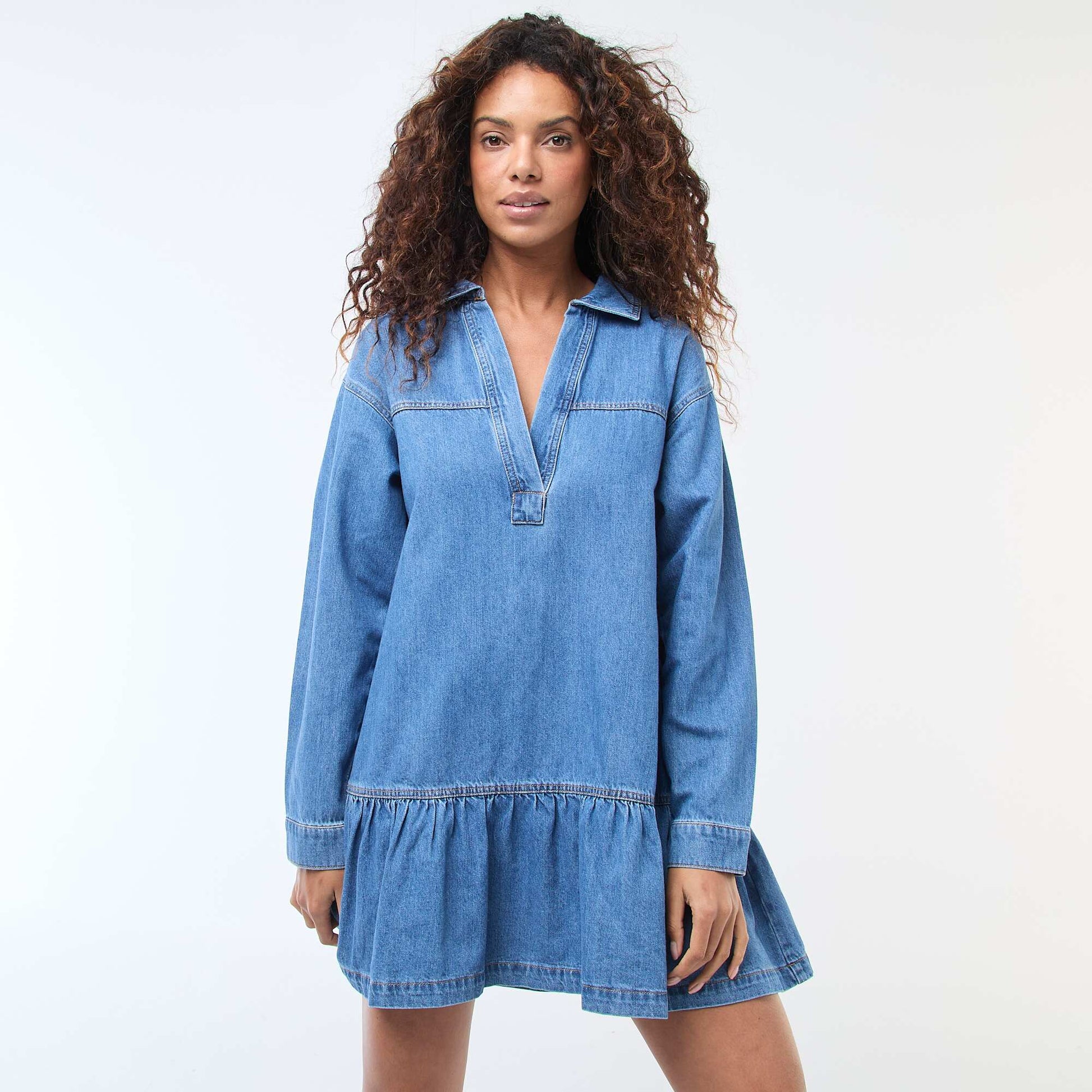 Robe denim manches longues BLEU