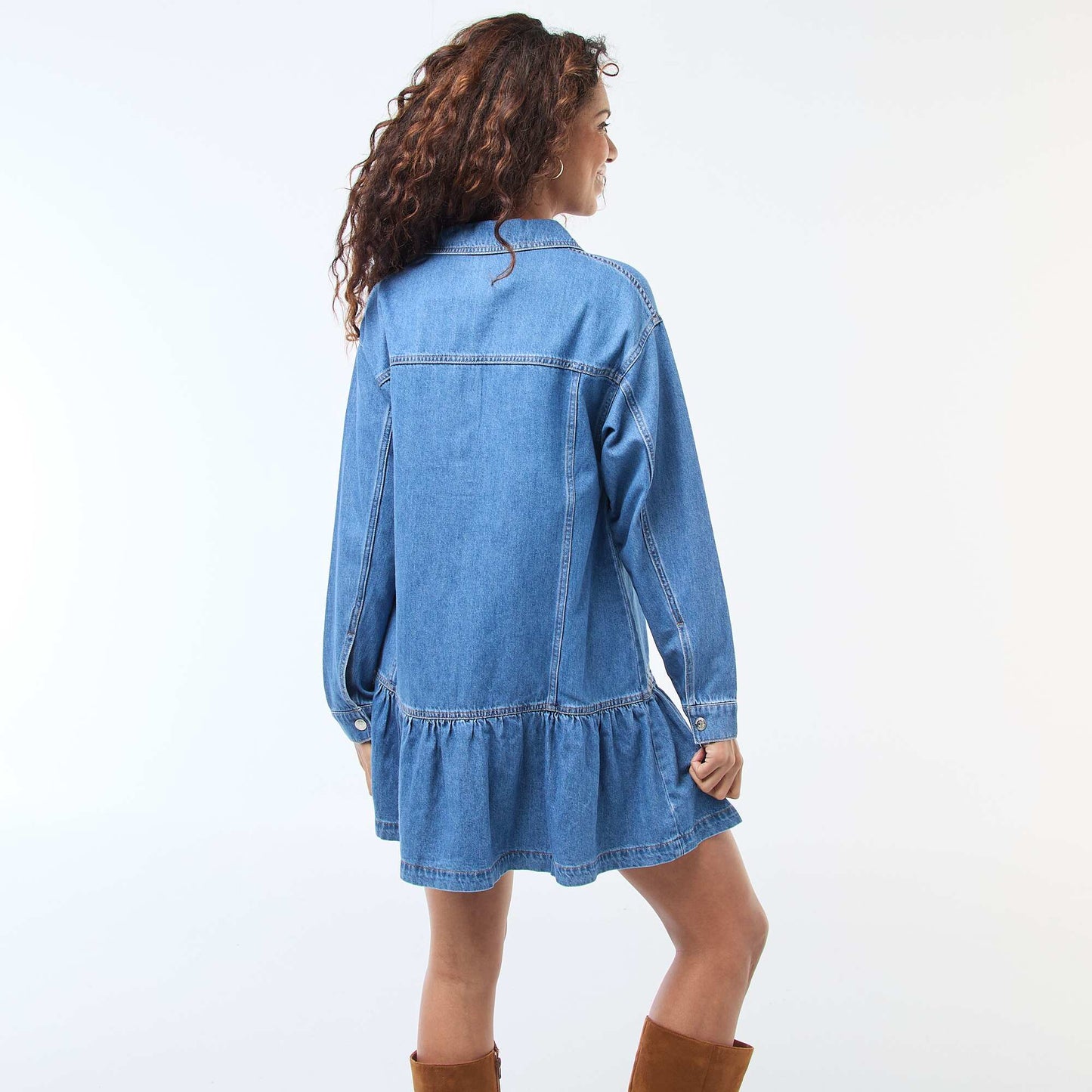Robe denim manches longues BLEU