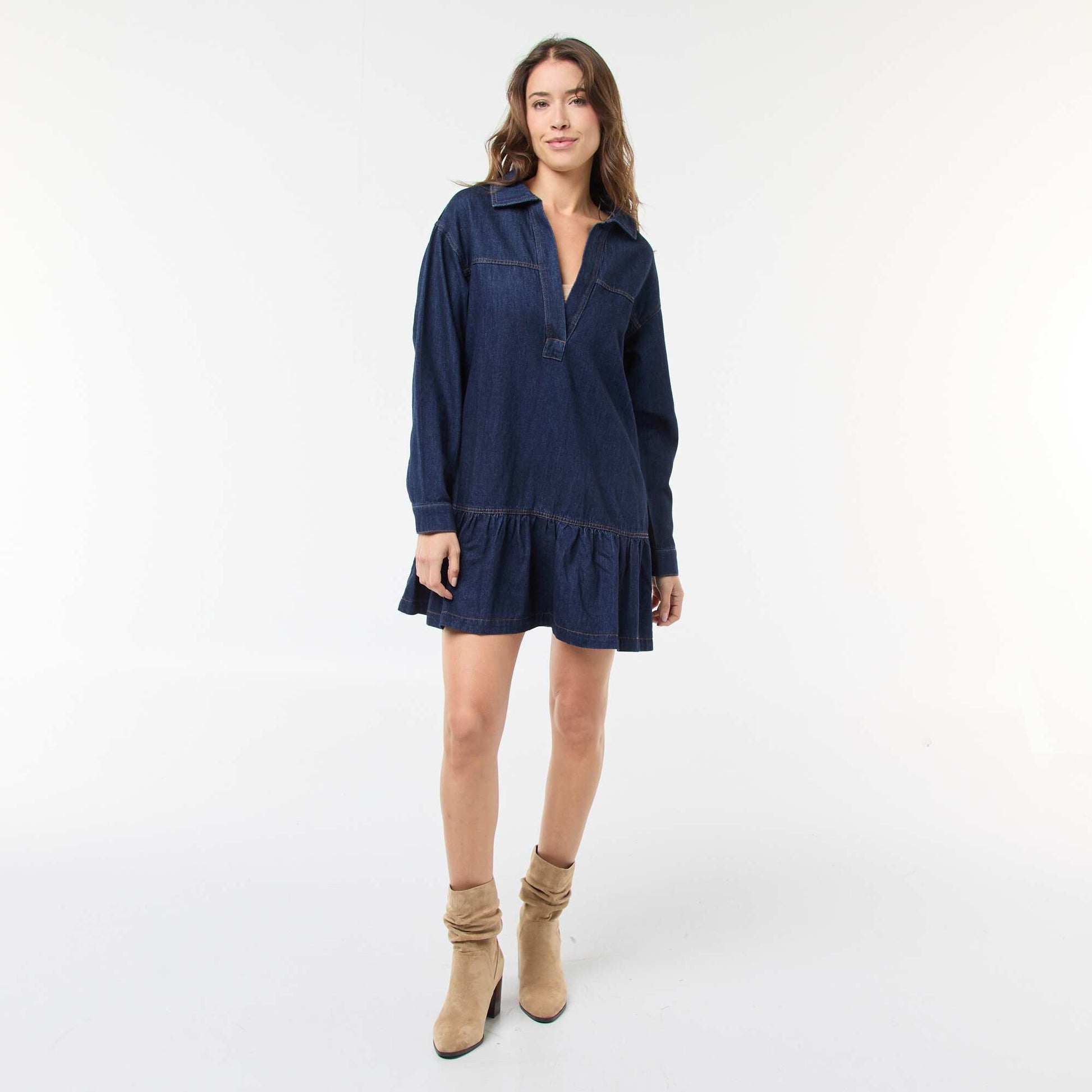 Robe denim manches longues BLEU