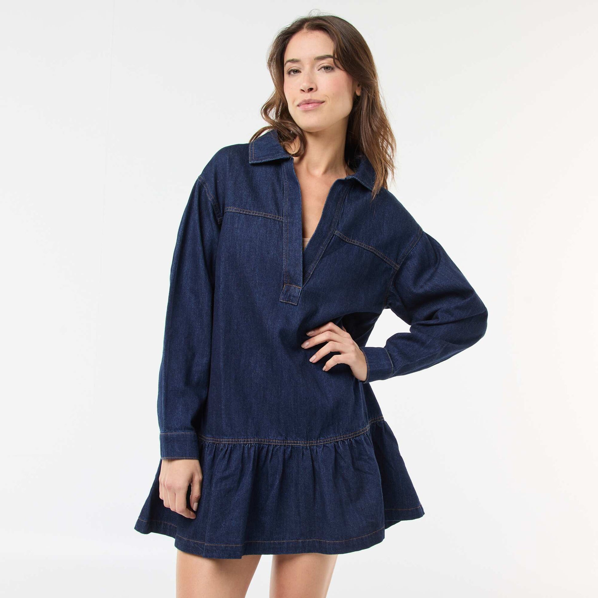 Robe denim manches longues BLEU
