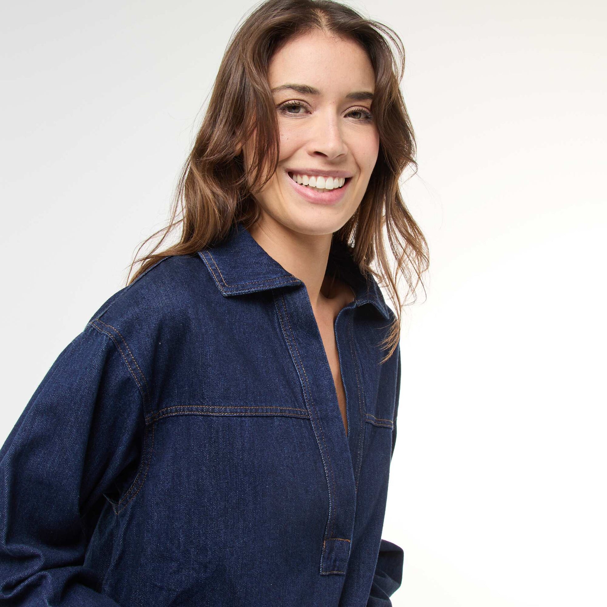 Robe denim manches longues BLEU