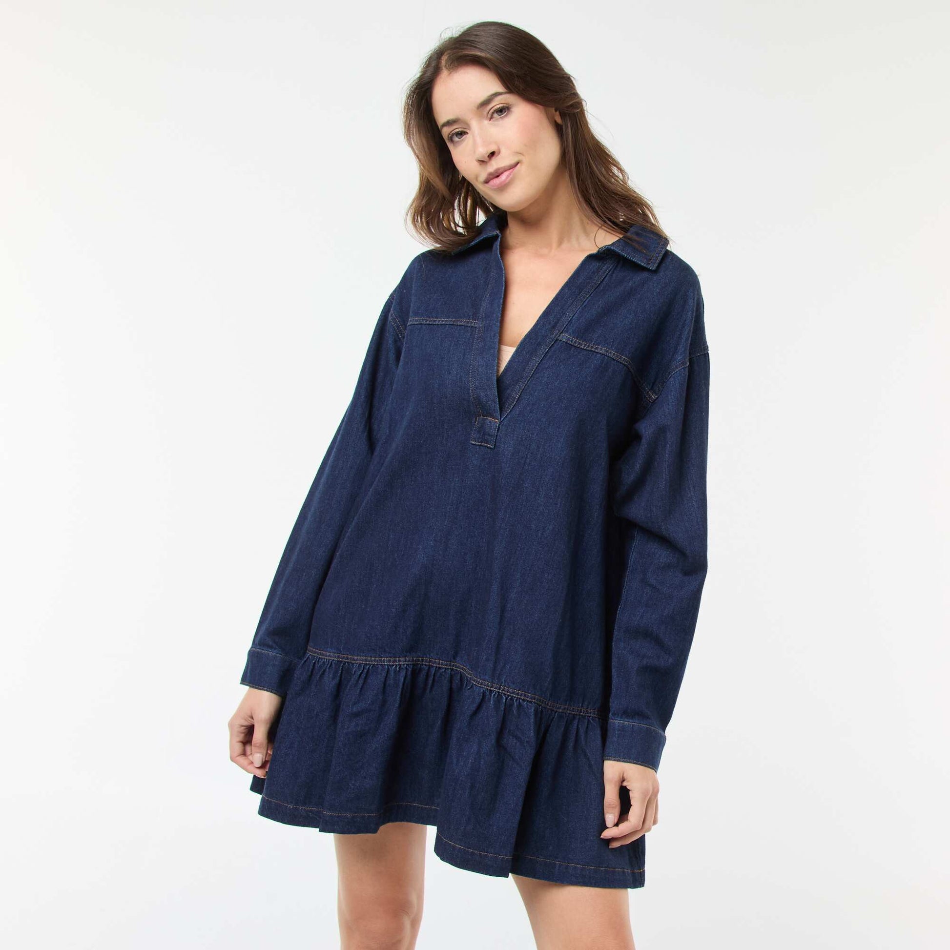 Robe denim manches longues BLEU