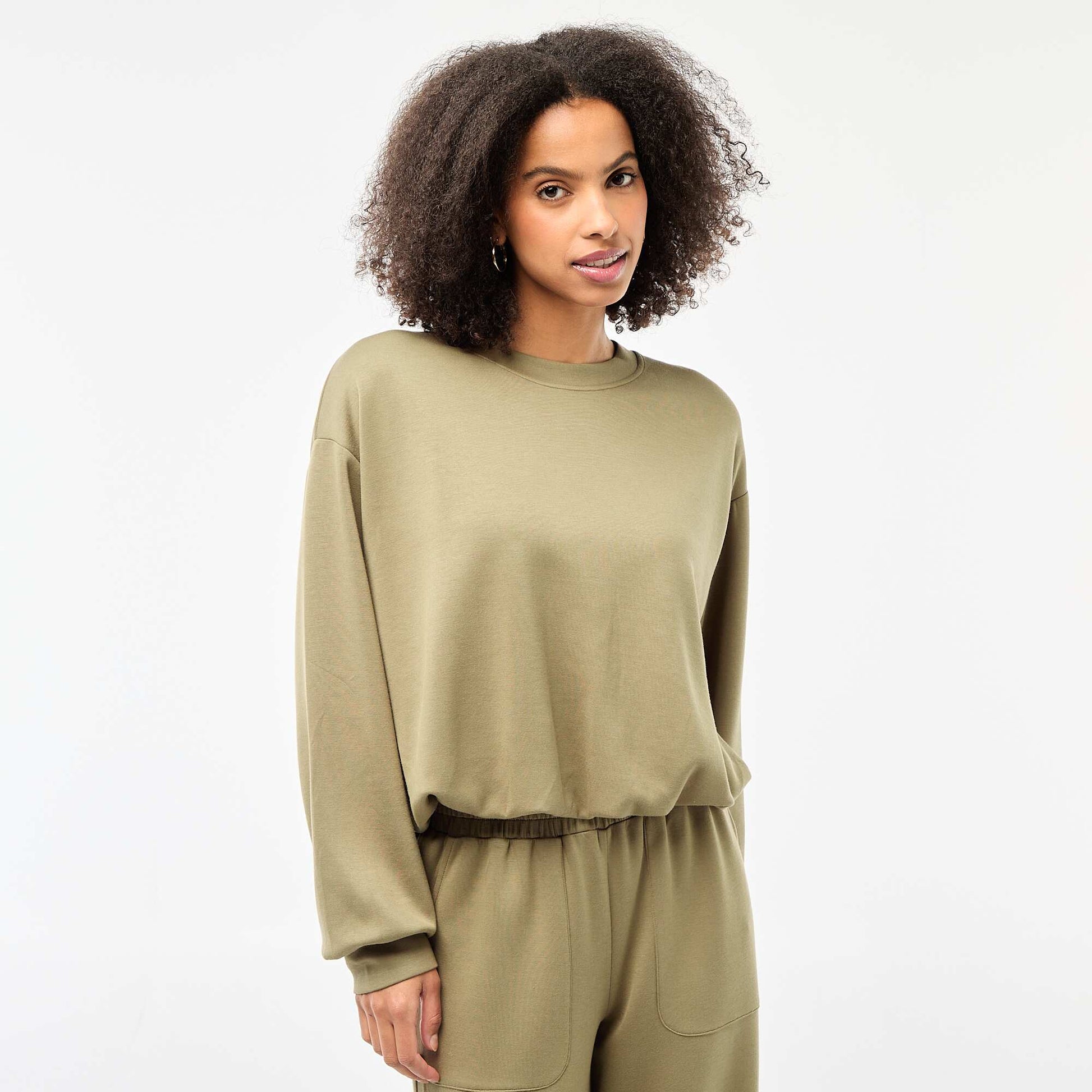 Sweat crop top effet boule KAKI