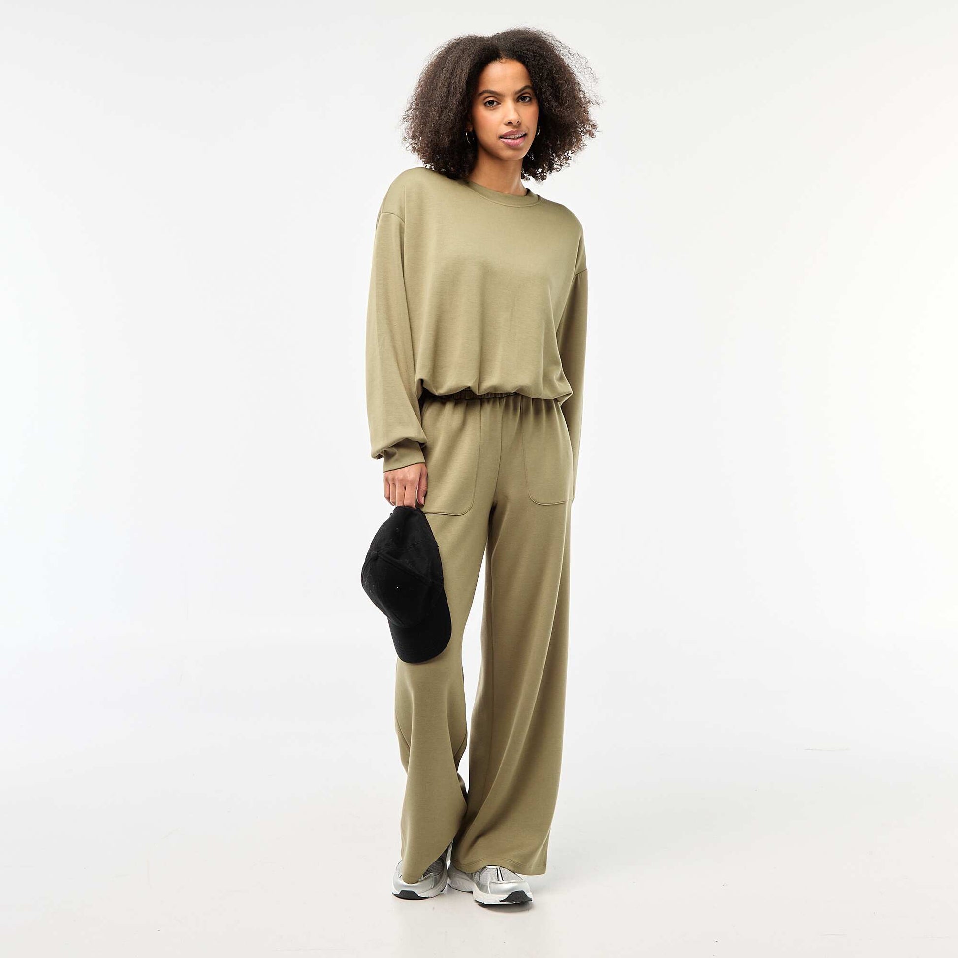 Sweat crop top effet boule KAKI