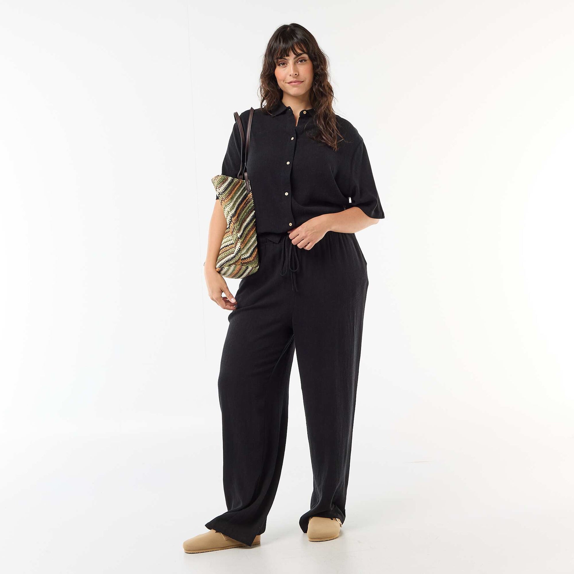 Chemise à manches courtes boutonnée NOIR