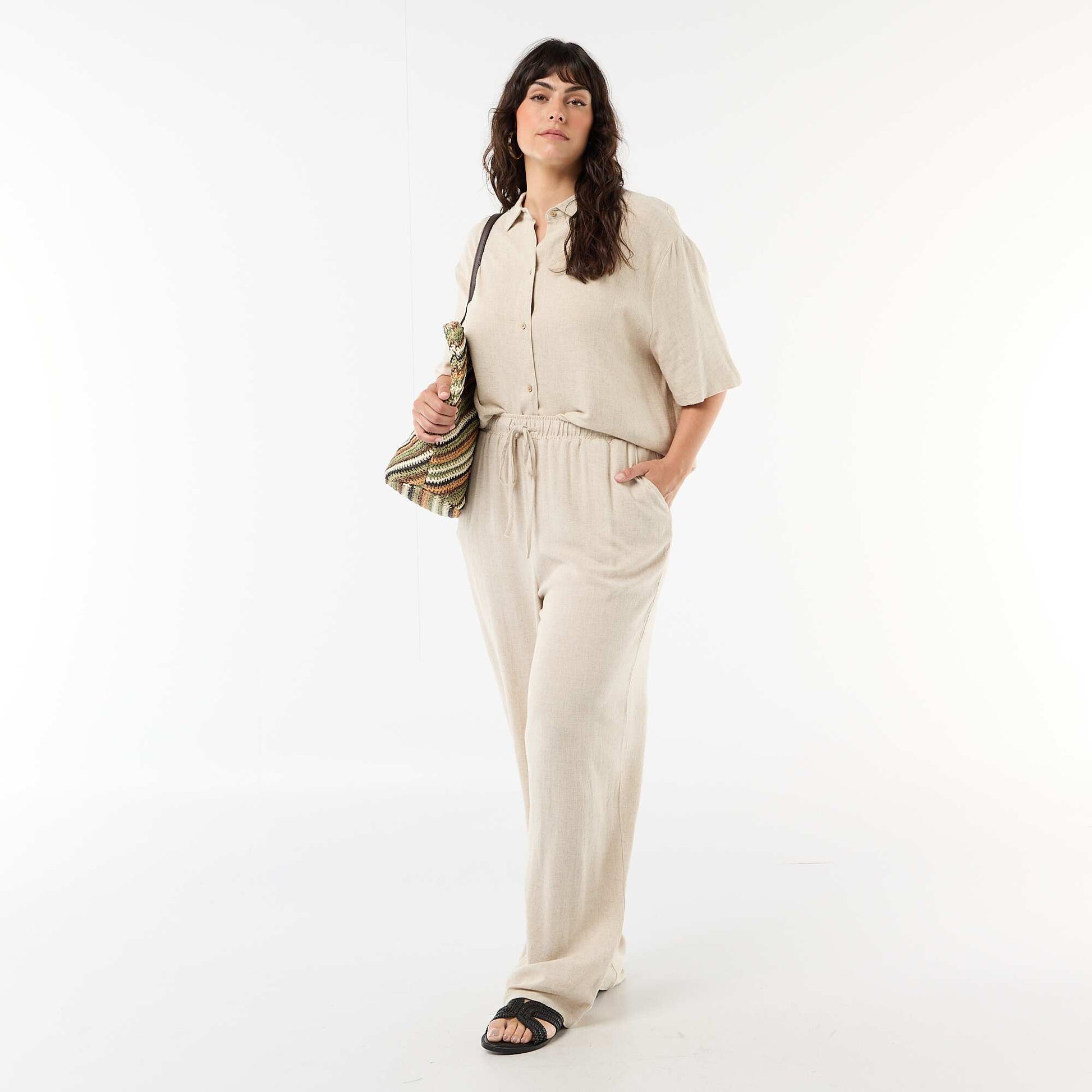 Chemise à manches courtes boutonnée BEIGE