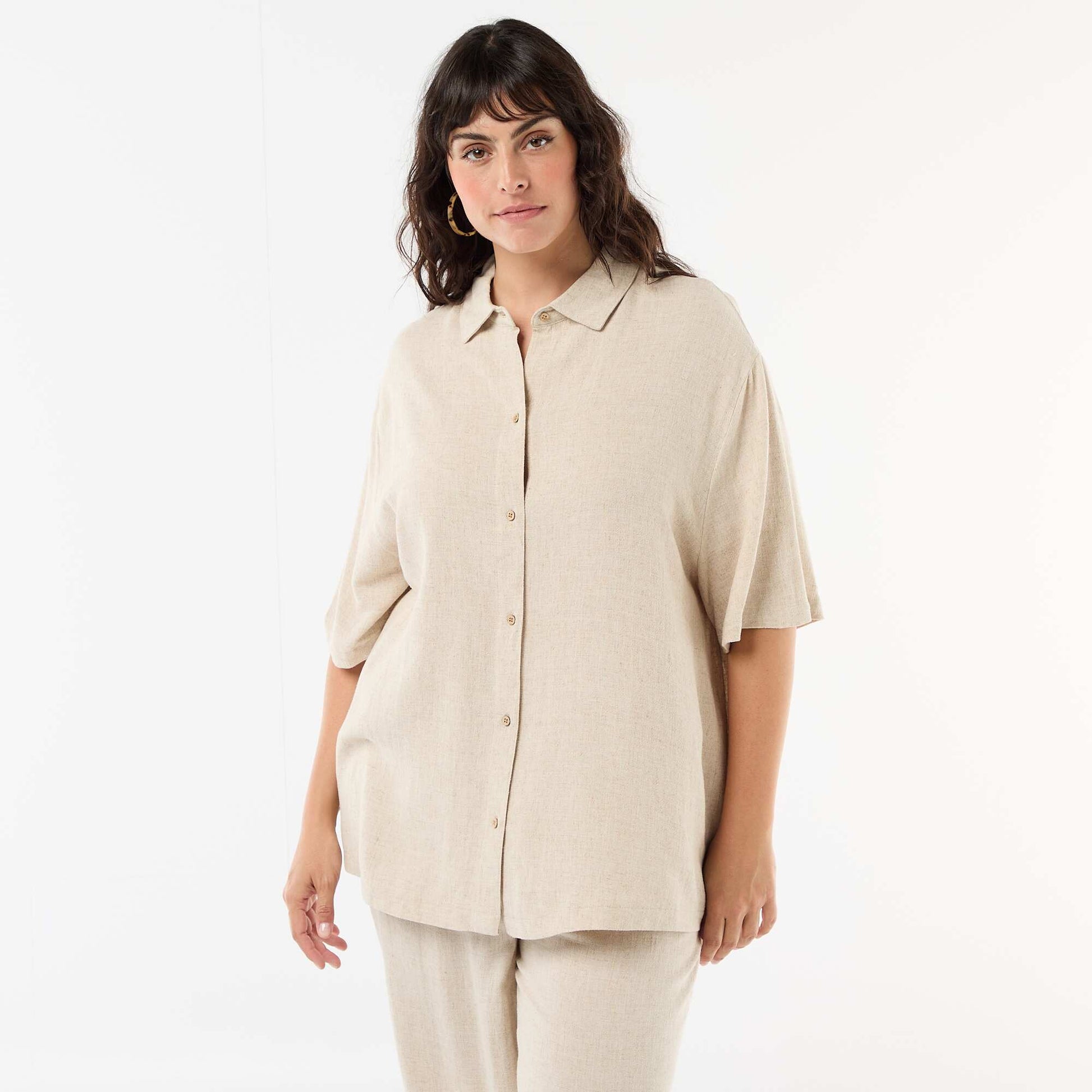Chemise à manches courtes boutonnée BEIGE