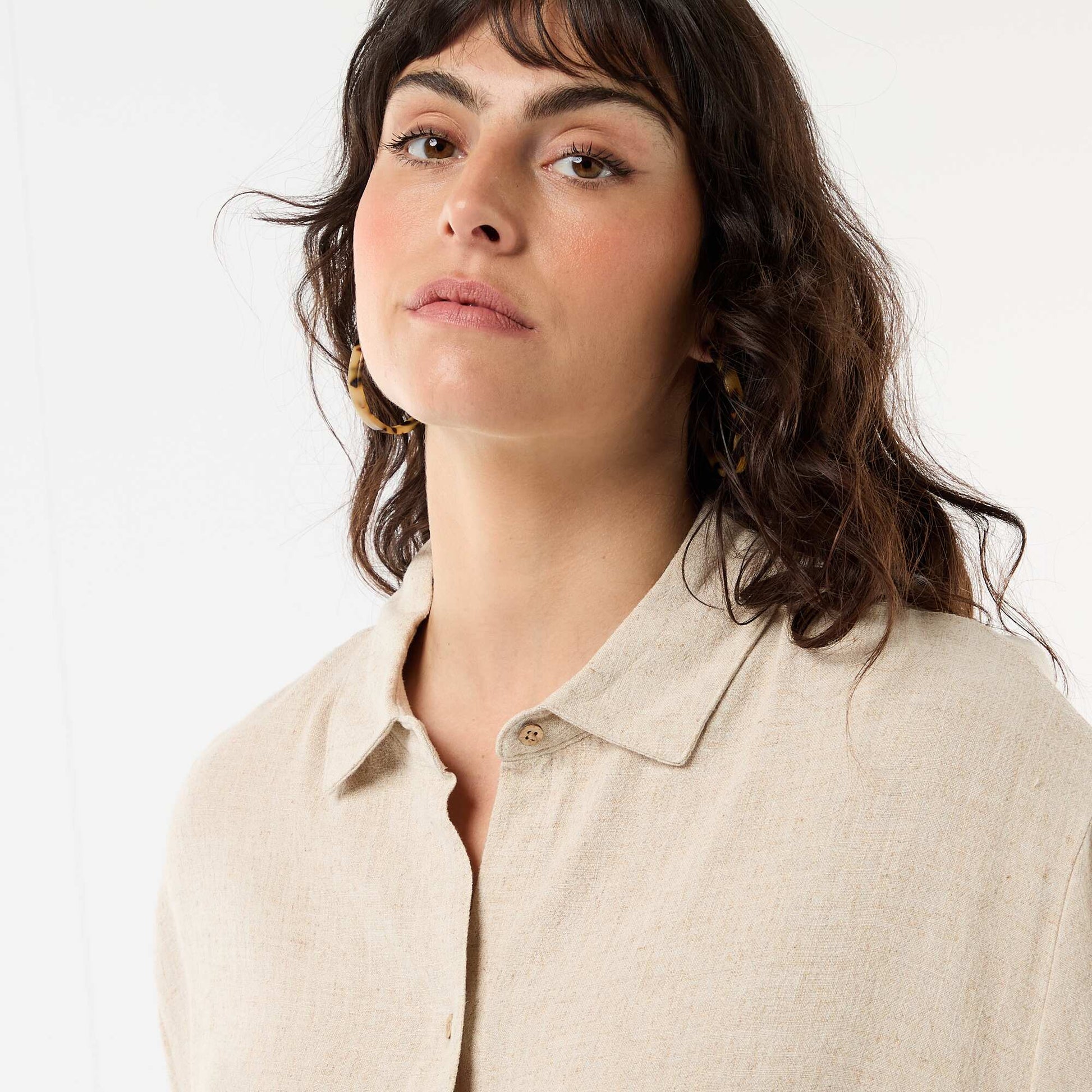 Chemise à manches courtes boutonnée BEIGE