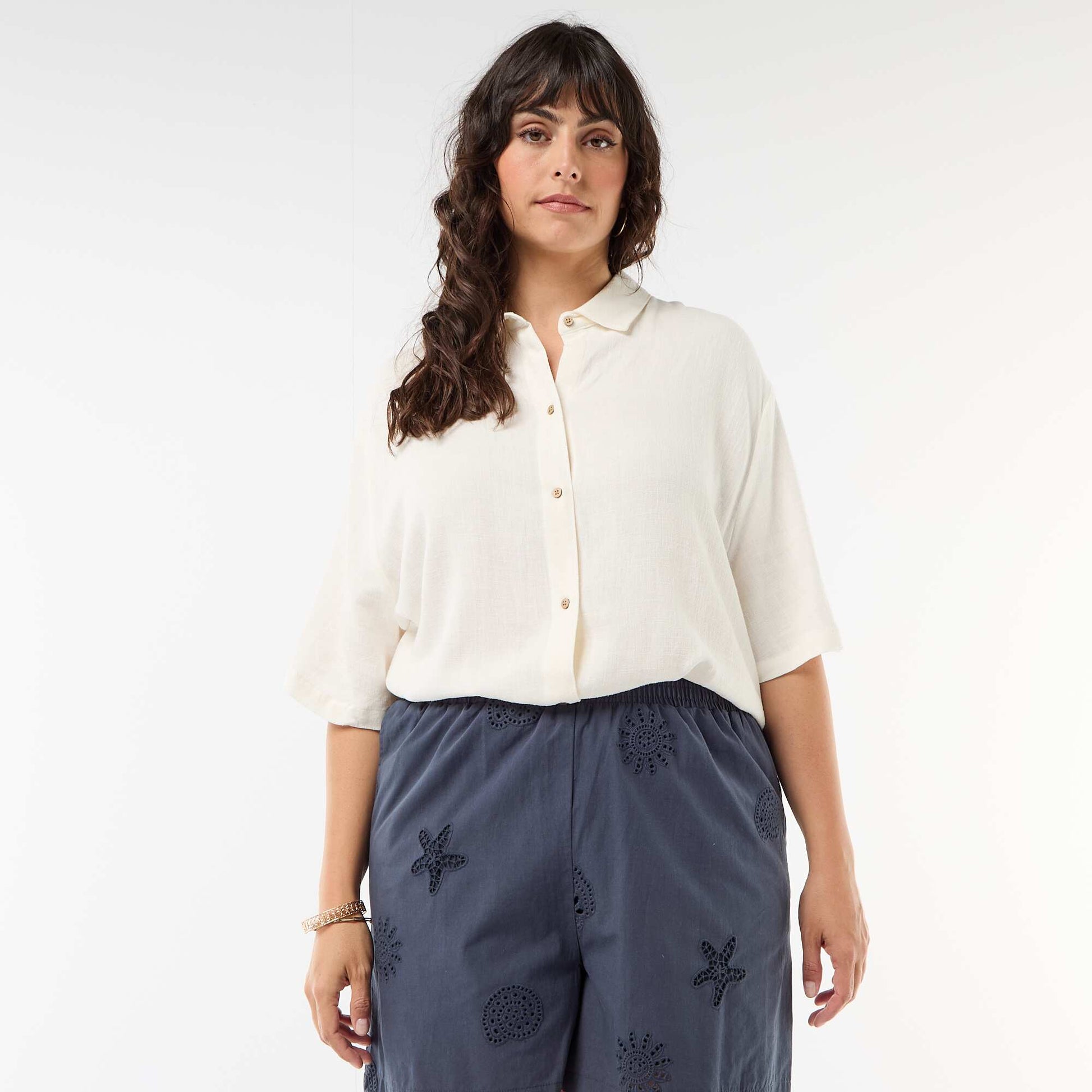 Chemise à manches courtes boutonnée BLANC
