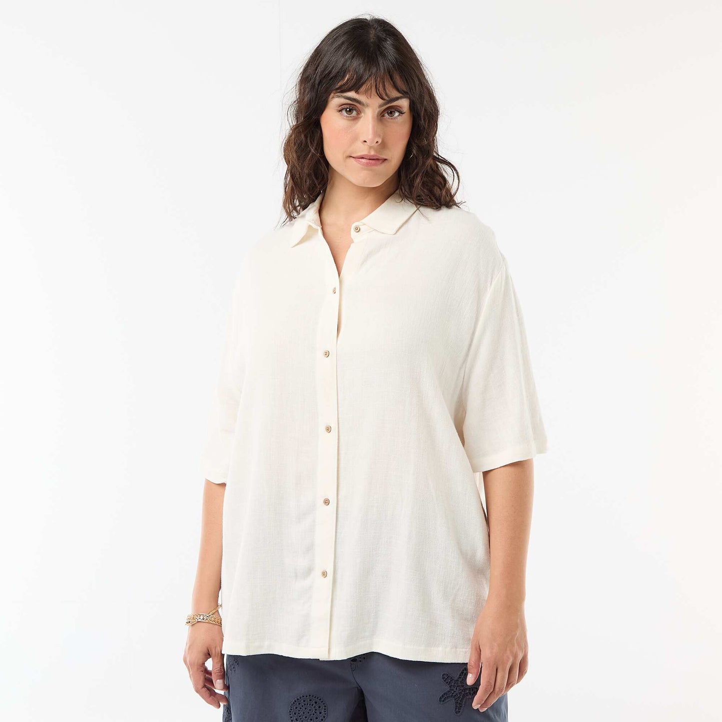 Chemise à manches courtes boutonnée BLANC