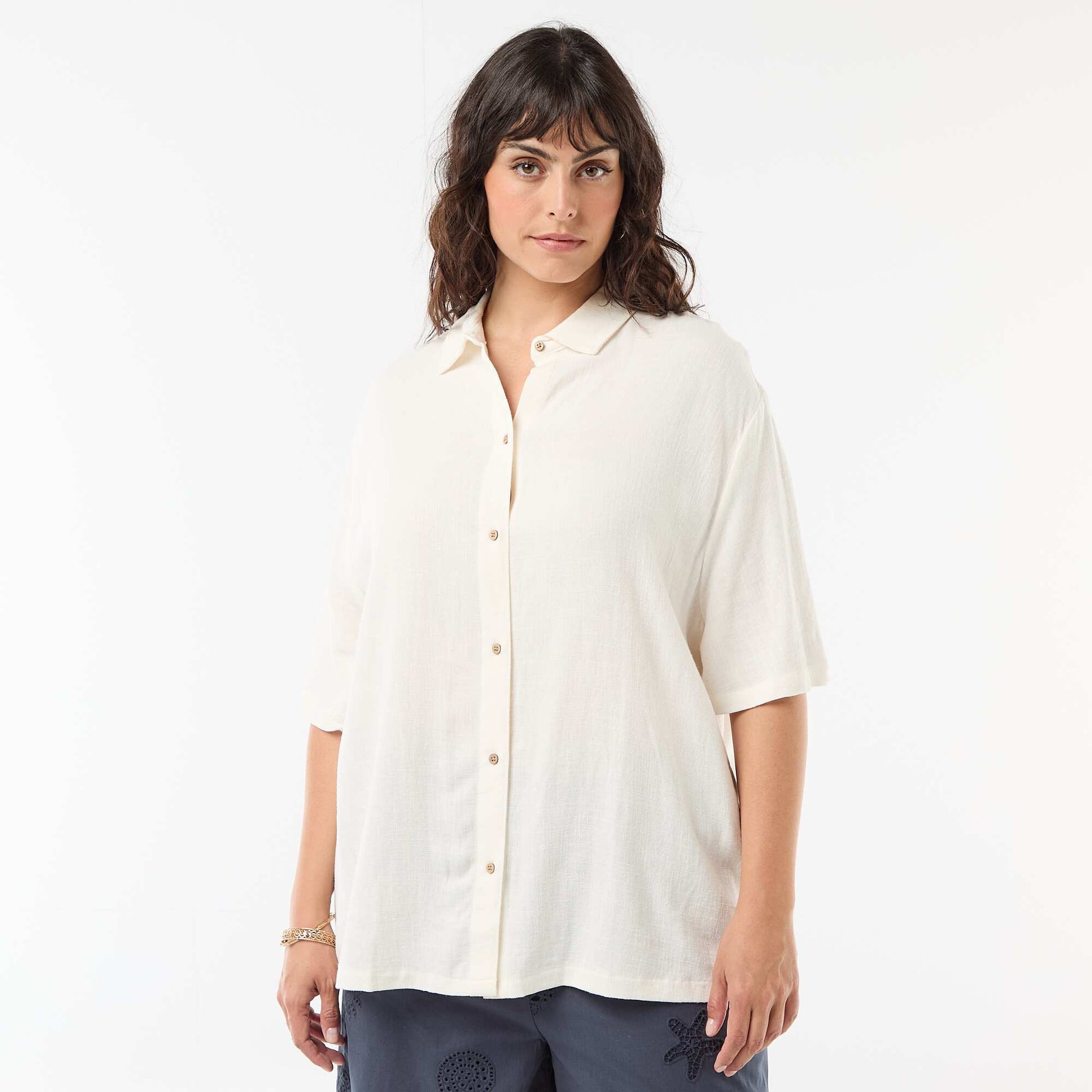 Chemise à manches courtes boutonnée BLANC