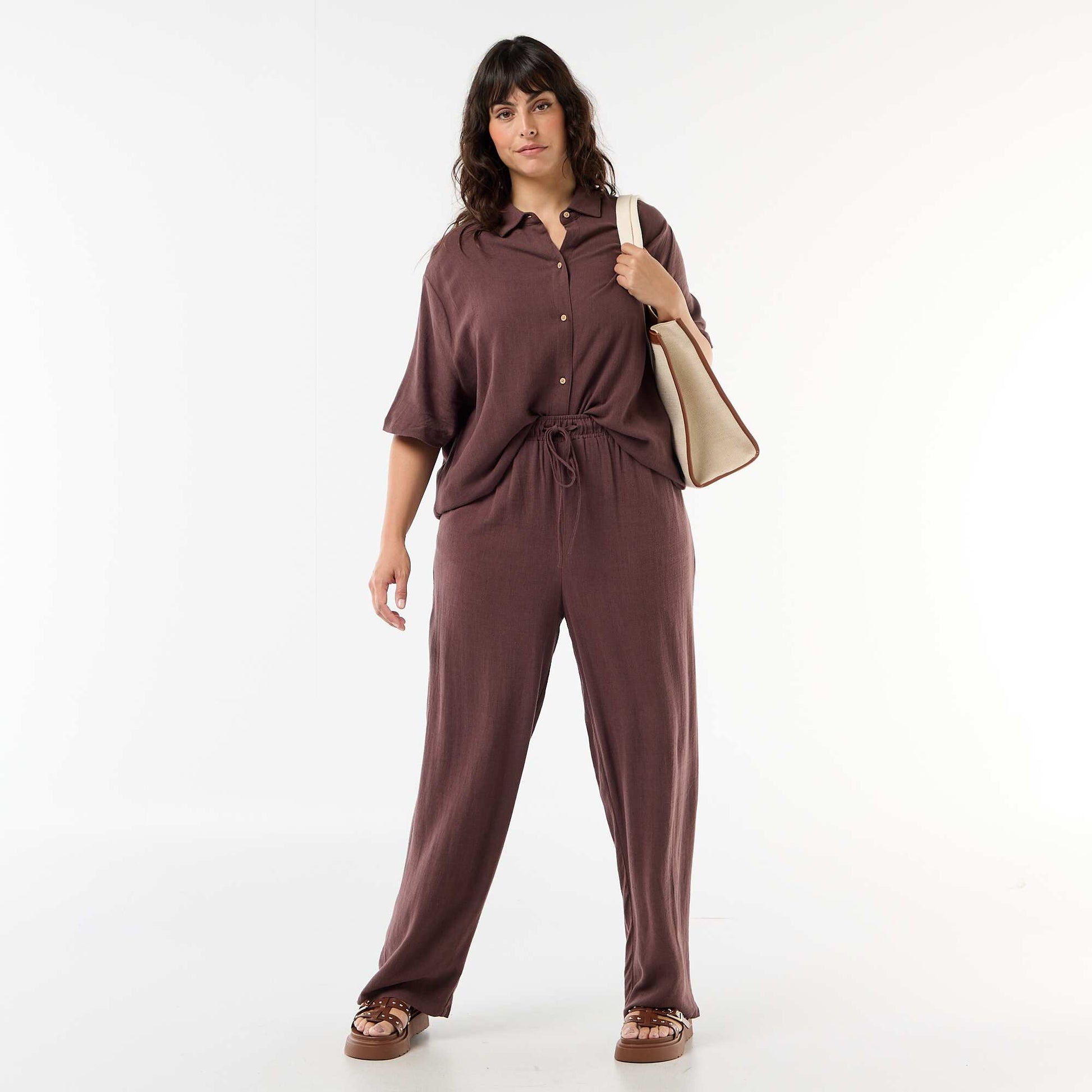 Chemise à manches courtes boutonnée MARRON