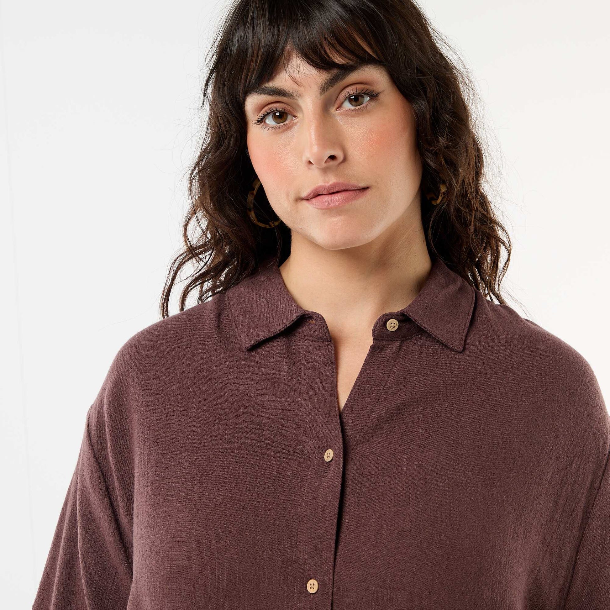 Chemise à manches courtes boutonnée MARRON