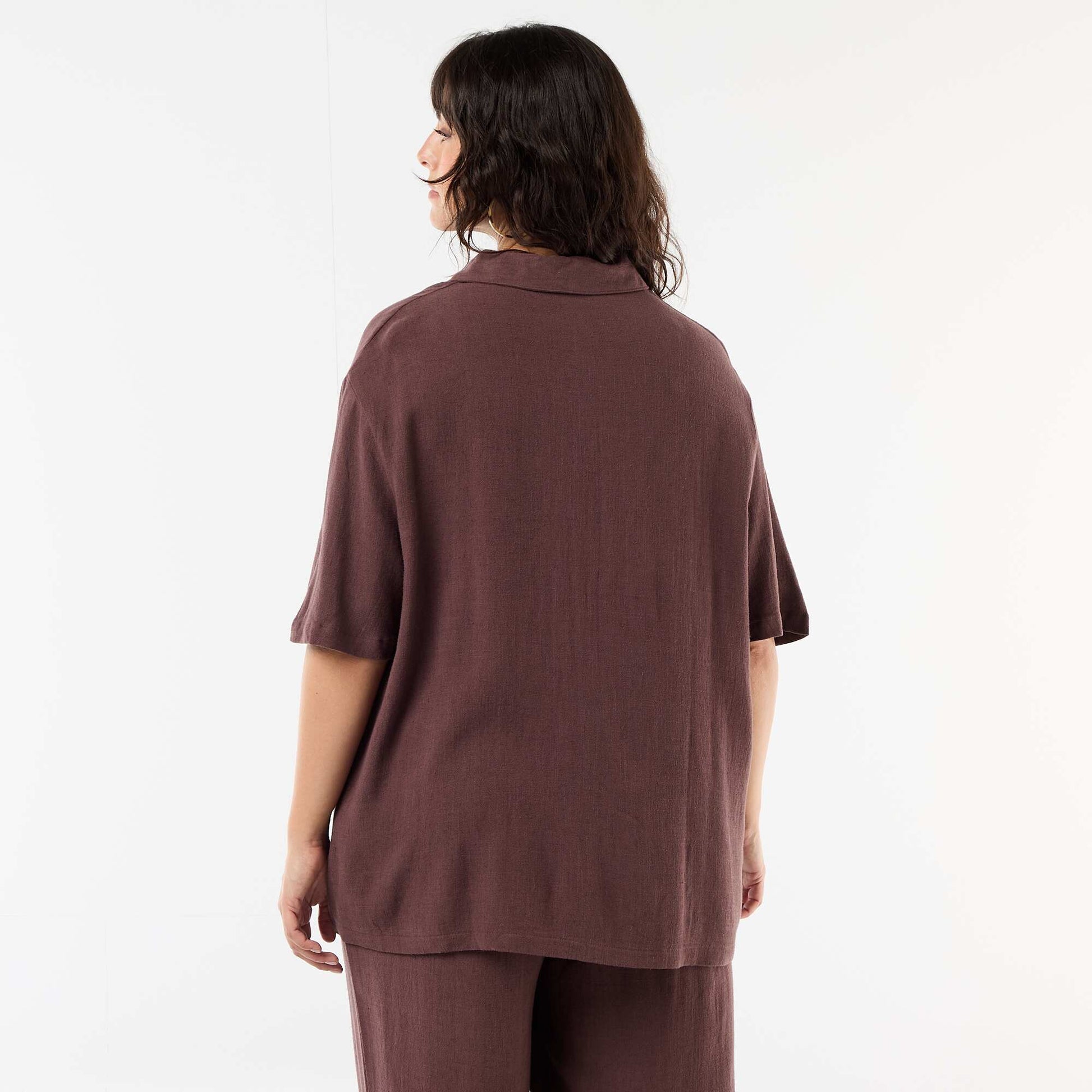 Chemise à manches courtes boutonnée MARRON