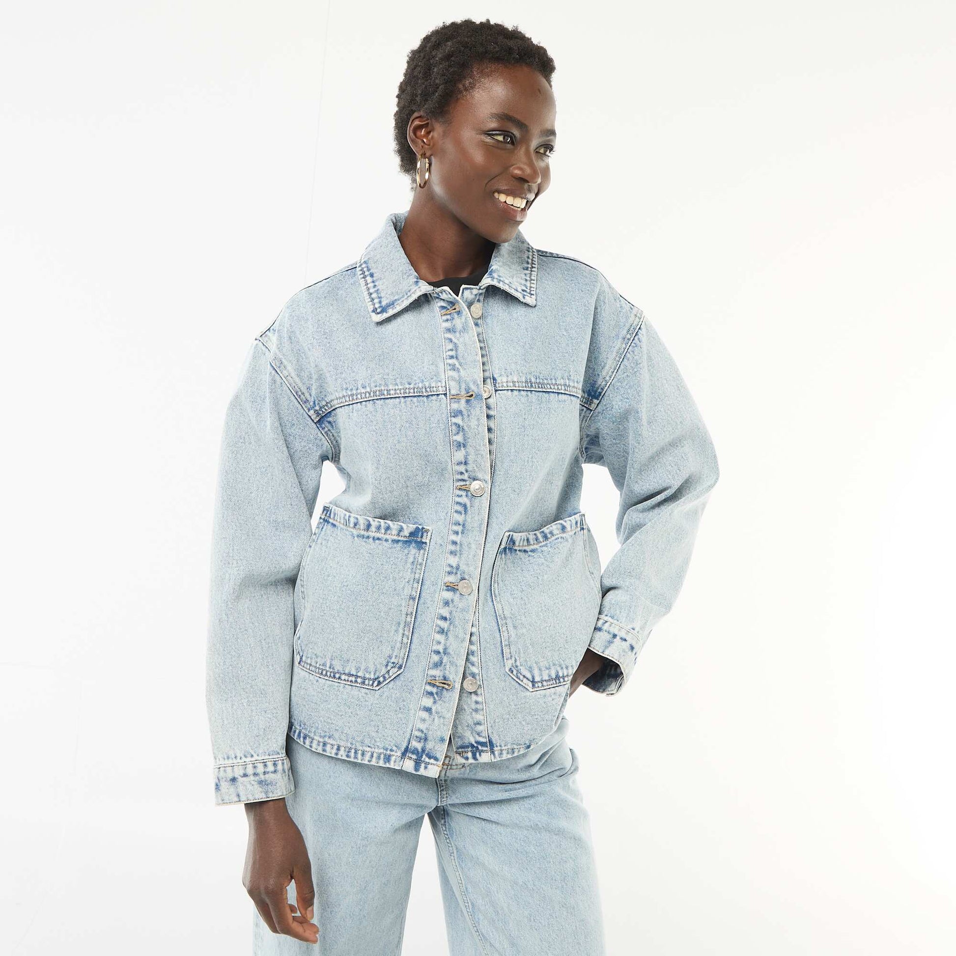 Veste en jean à poches plaquées BLEU