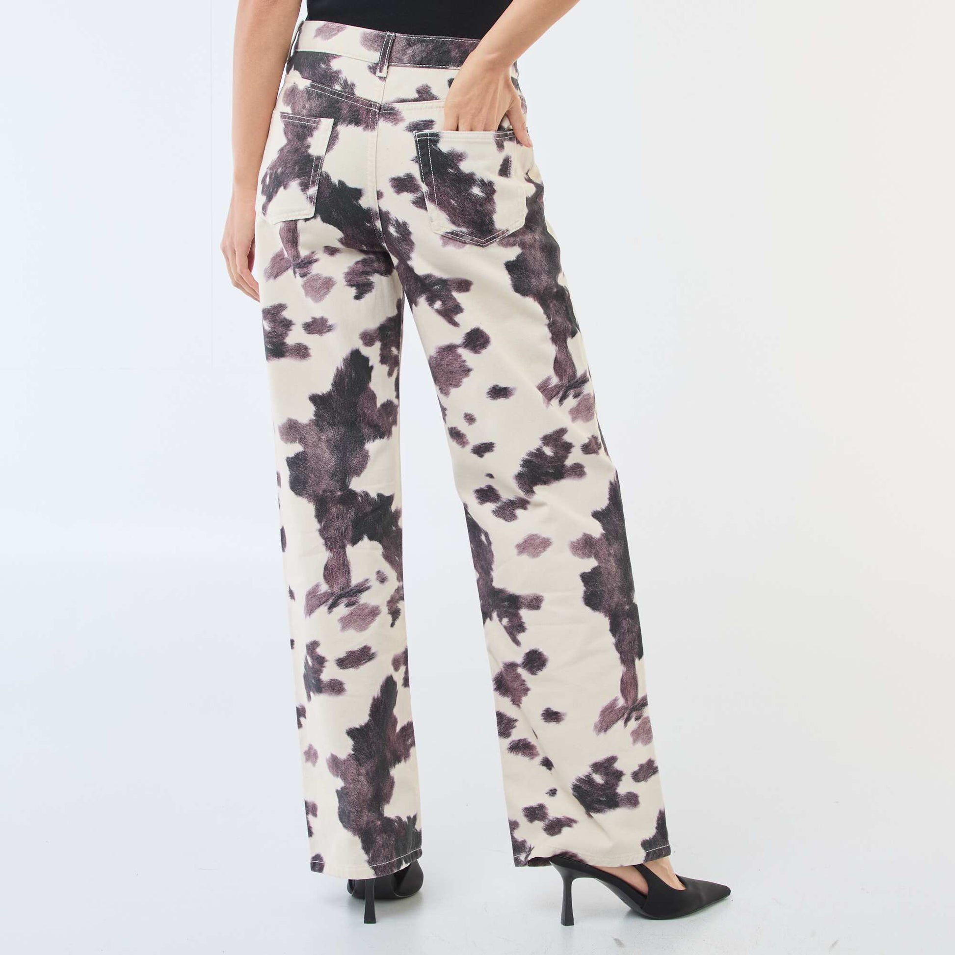 Pantalon large imprimé vache MARRON