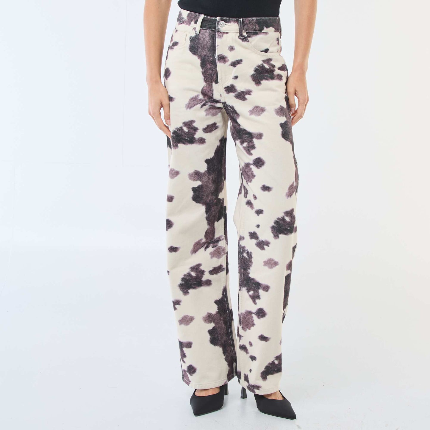 Pantalon large imprimé vache MARRON