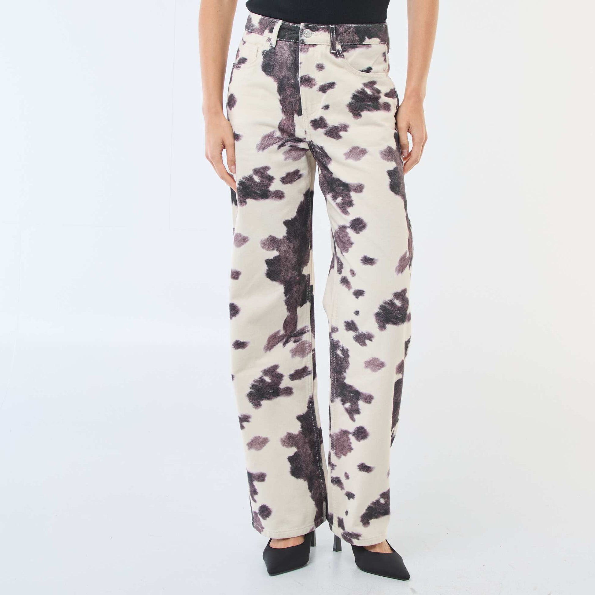 Pantalon large imprimé vache MARRON