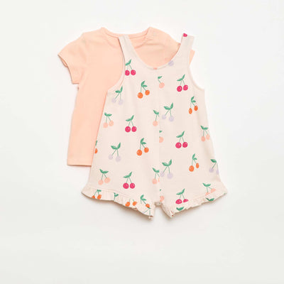 Ensemble 2 pièces T-shirt + combishort ROSE