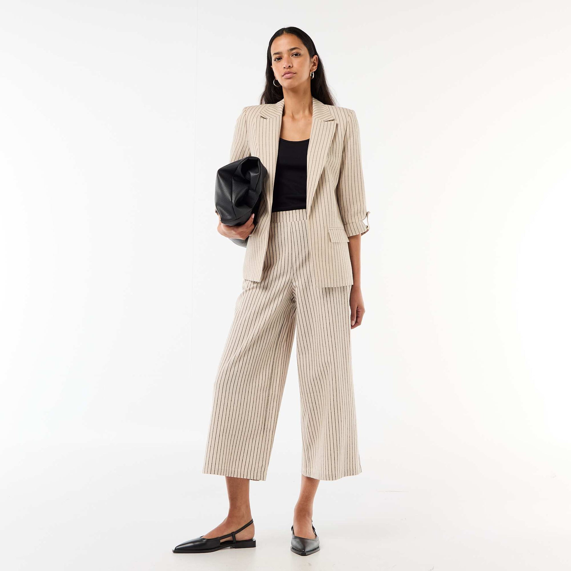 Pantalon large en lin mélangé BEIGE