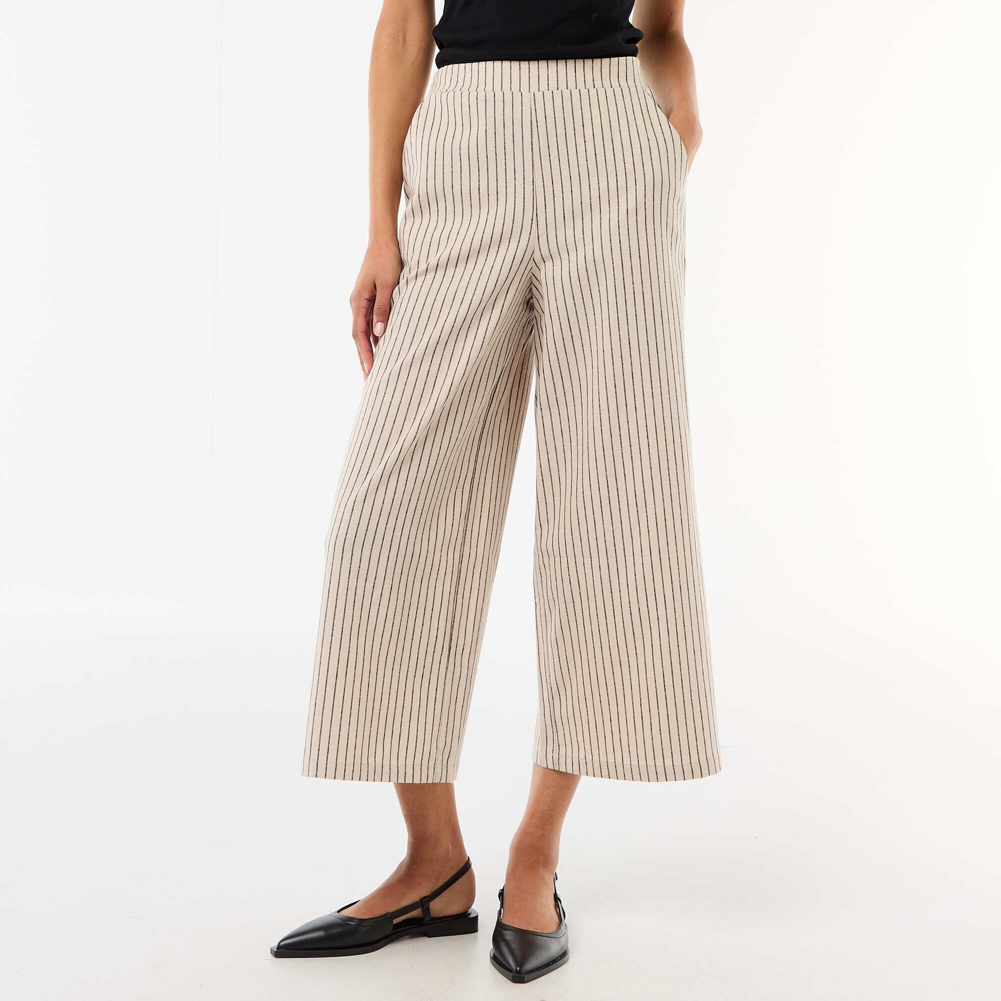 Pantalon large en lin mélangé BEIGE
