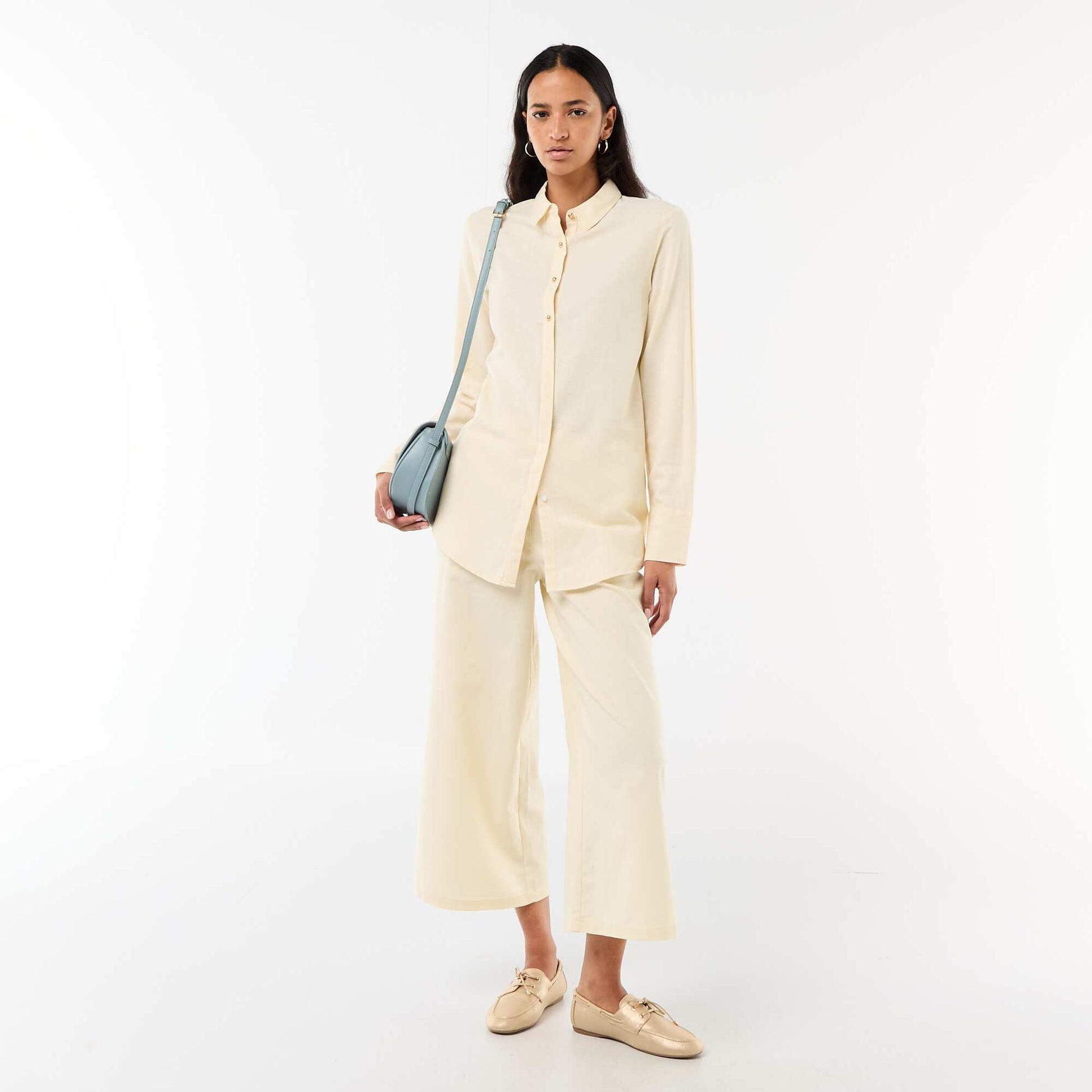 Pantalon large en lin mélangé BEIGE