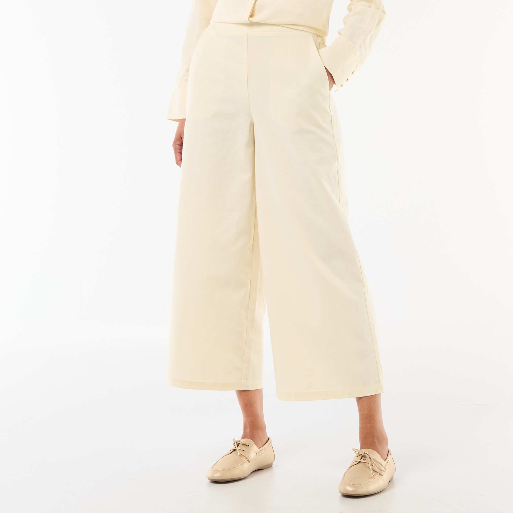 Pantalon large en lin mélangé BEIGE