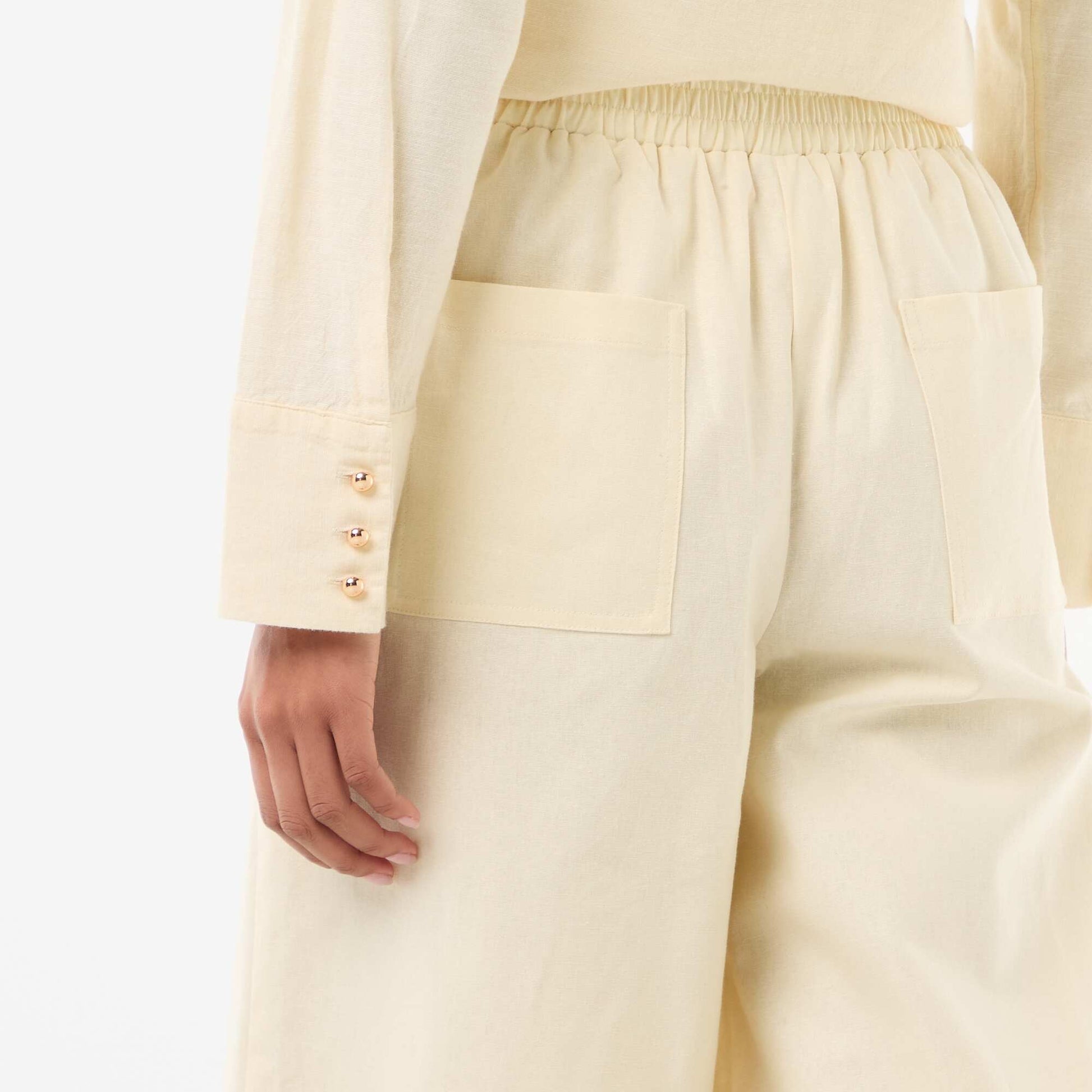 Pantalon large en lin mélangé BEIGE
