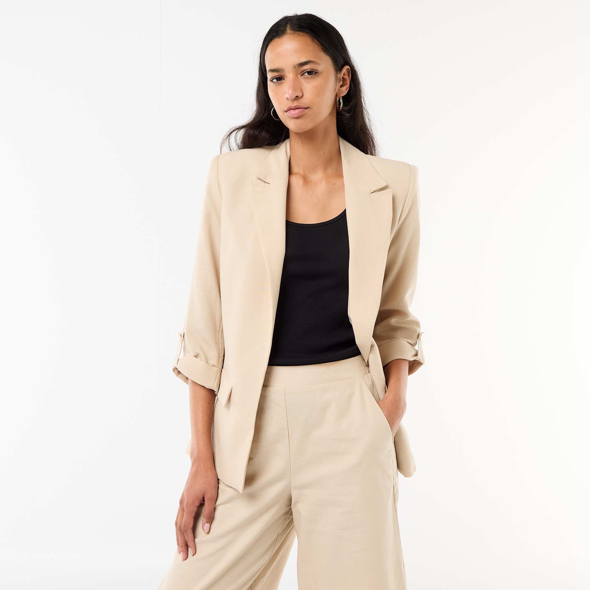 Veste blazer coupe longue BEIGE