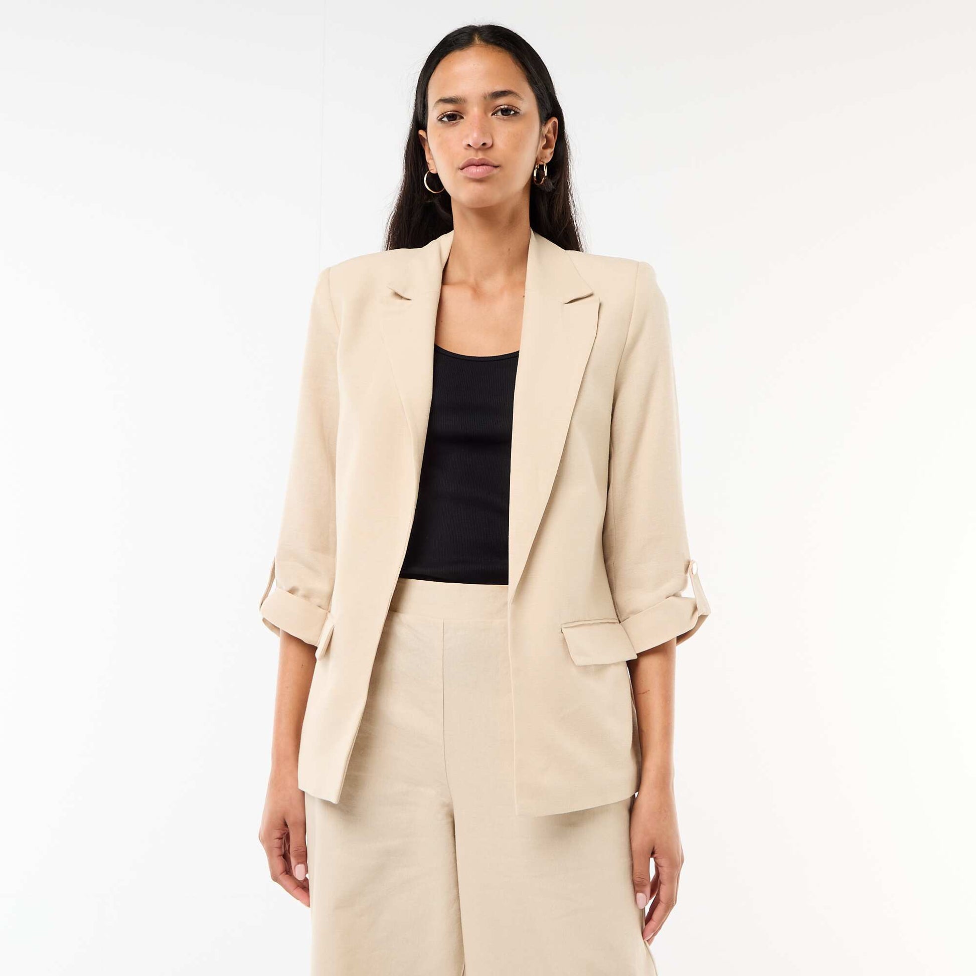 Veste blazer coupe longue BEIGE