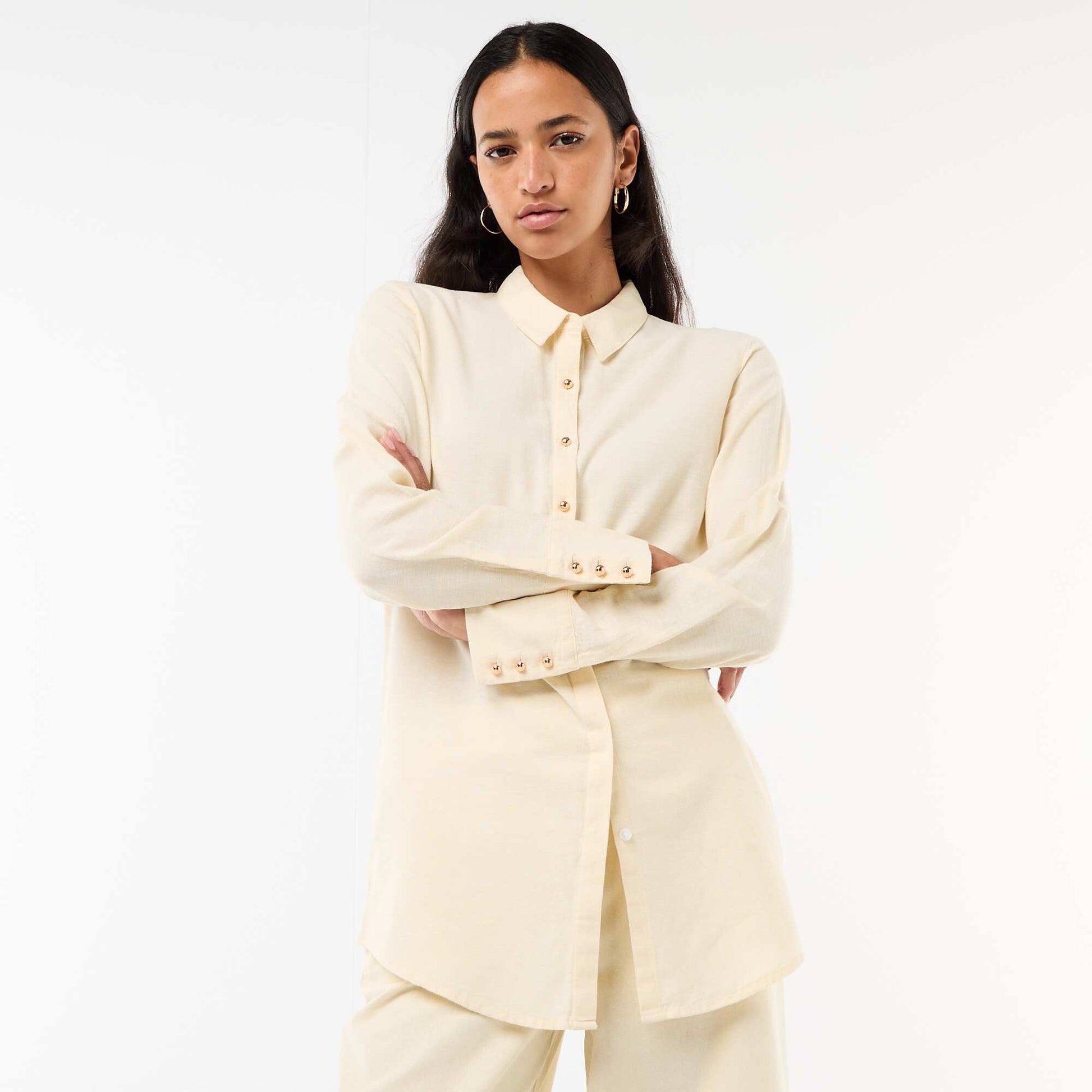 Chemisier avec boutonnage doré BEIGE