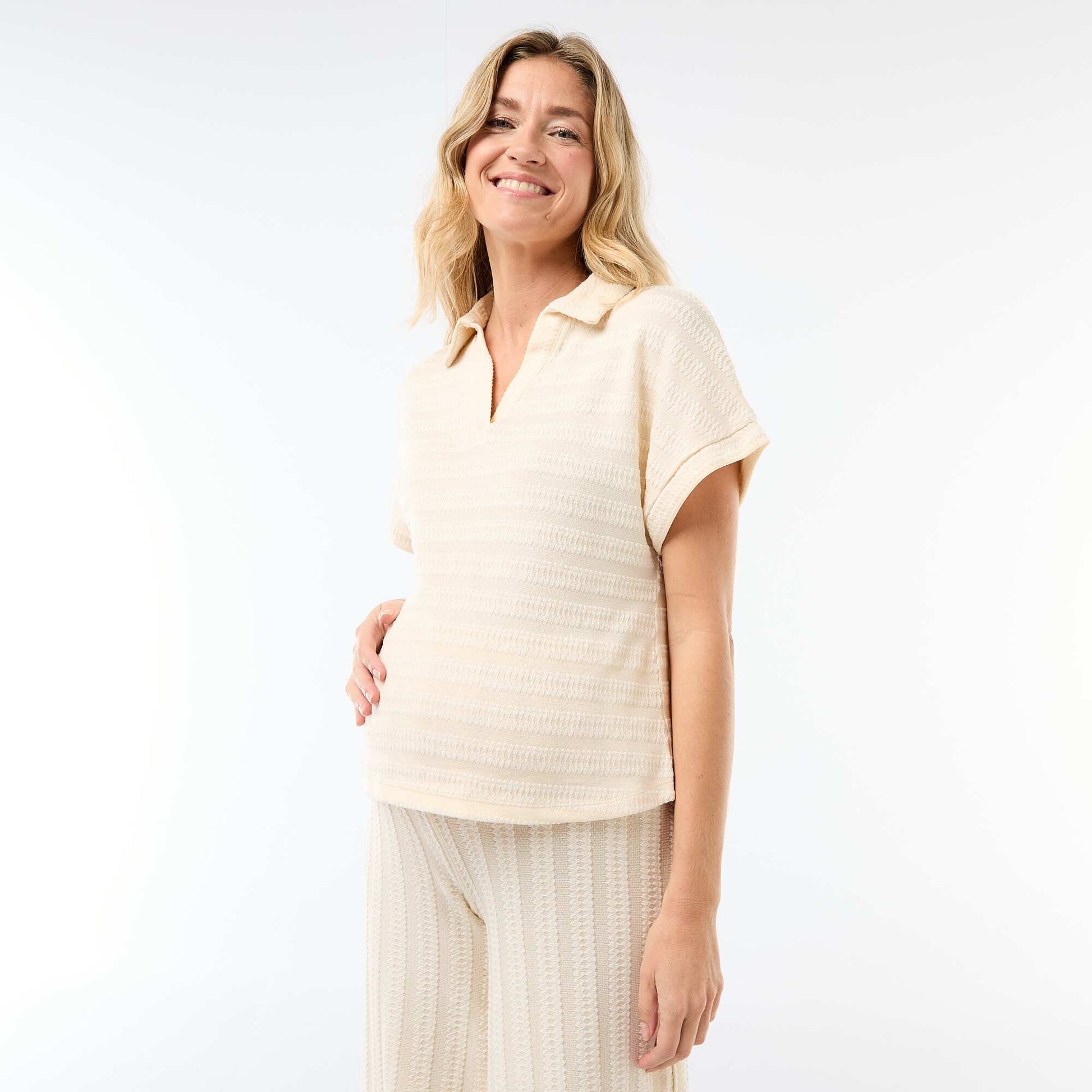 T-shirt forme polo coloré BLANC