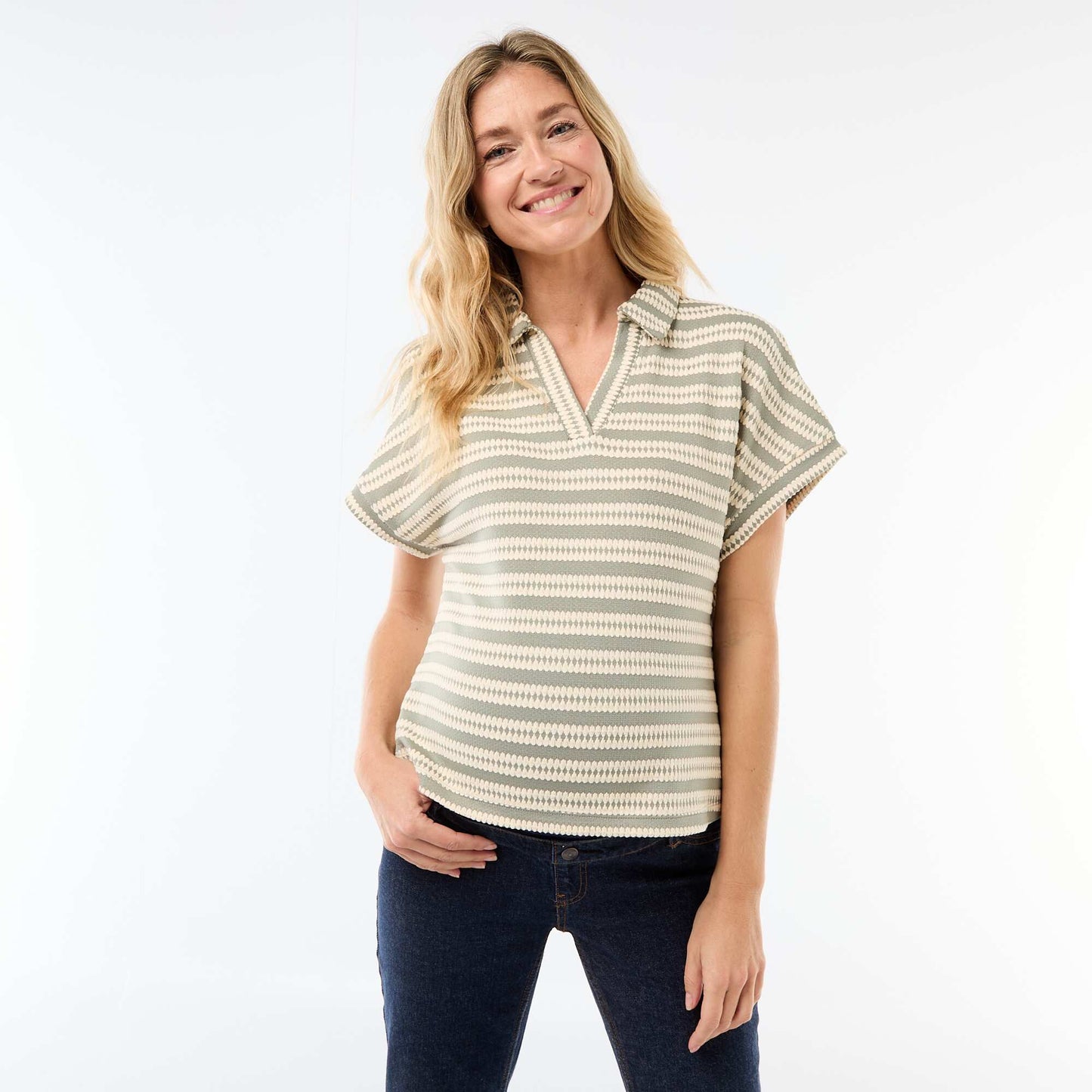 T-shirt forme polo coloré BLANC