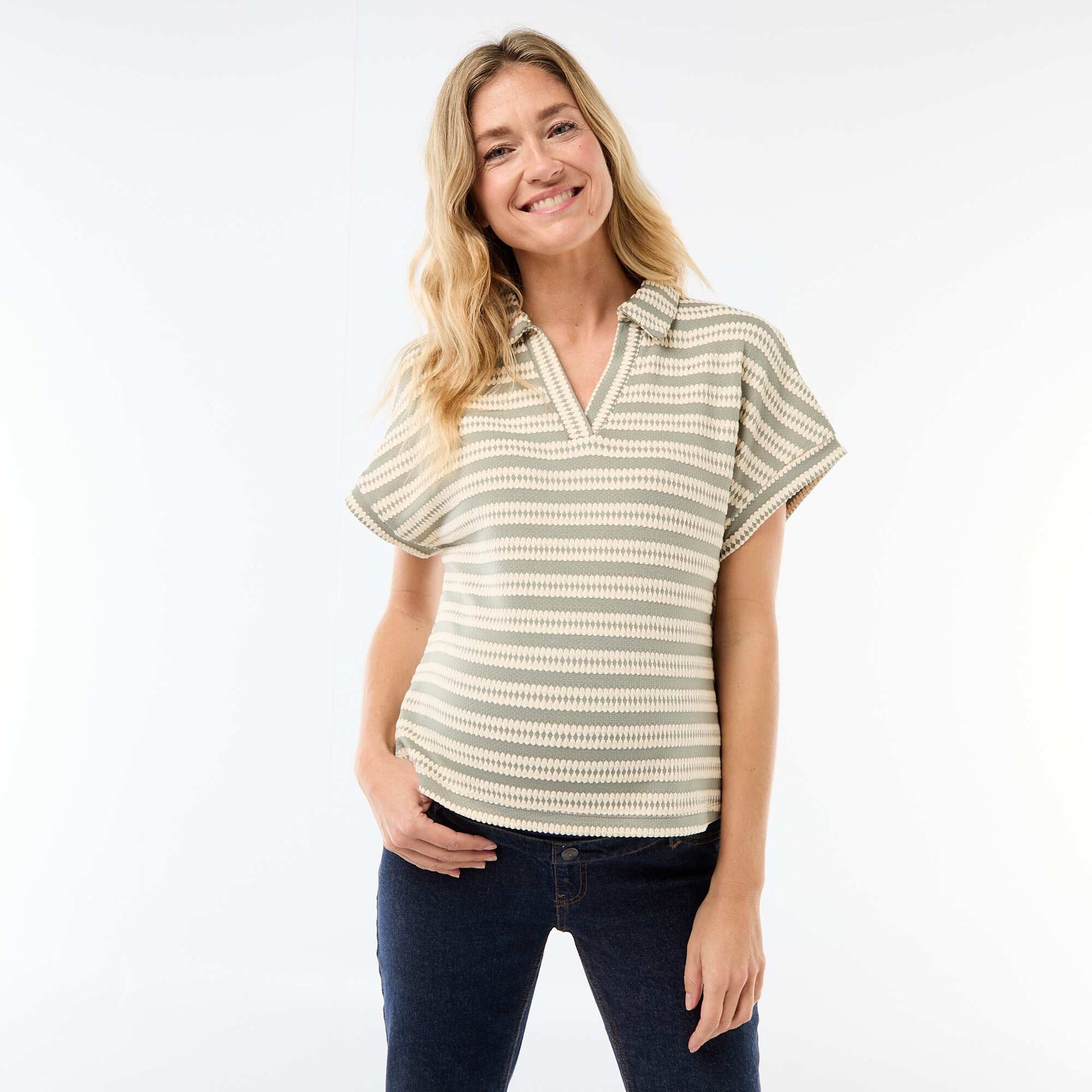 T-shirt forme polo coloré BLANC