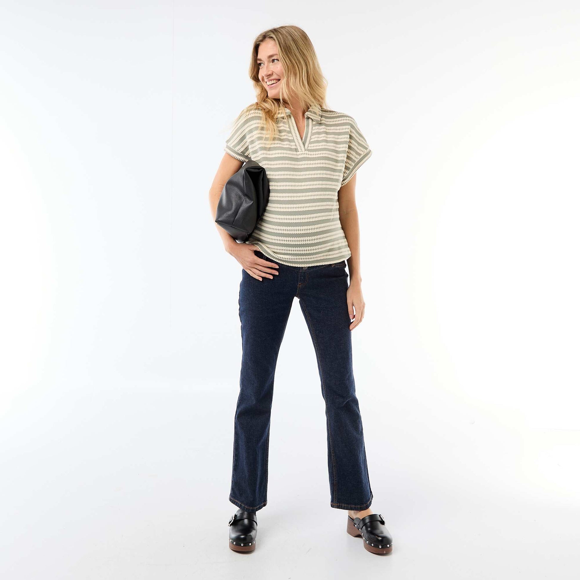 T-shirt forme polo coloré BLANC