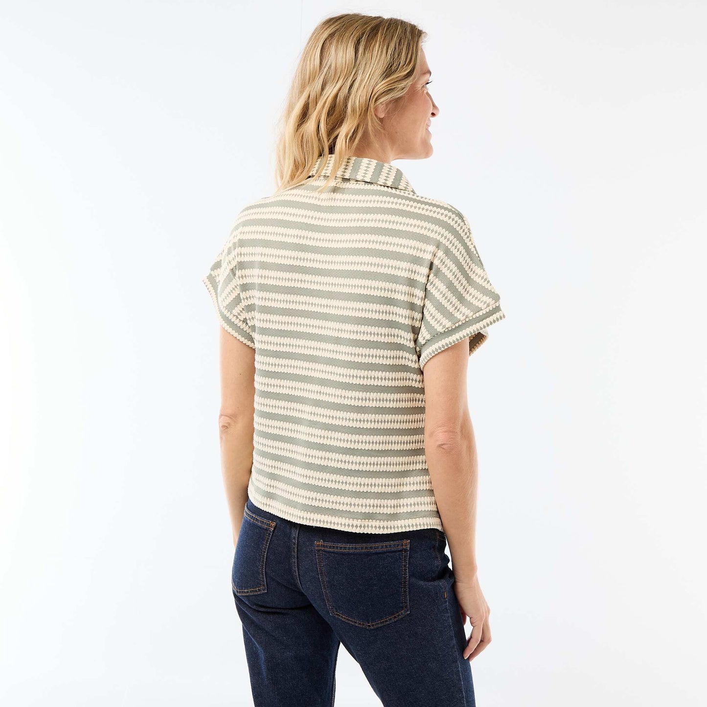 T-shirt forme polo coloré BLANC