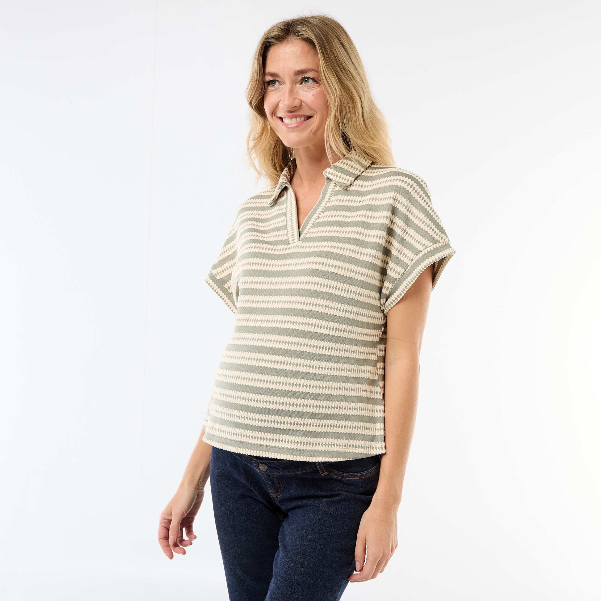 T-shirt forme polo coloré BLANC