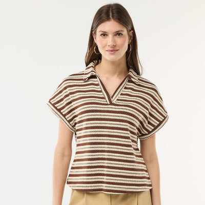 T-shirt forme polo coloré BLANC