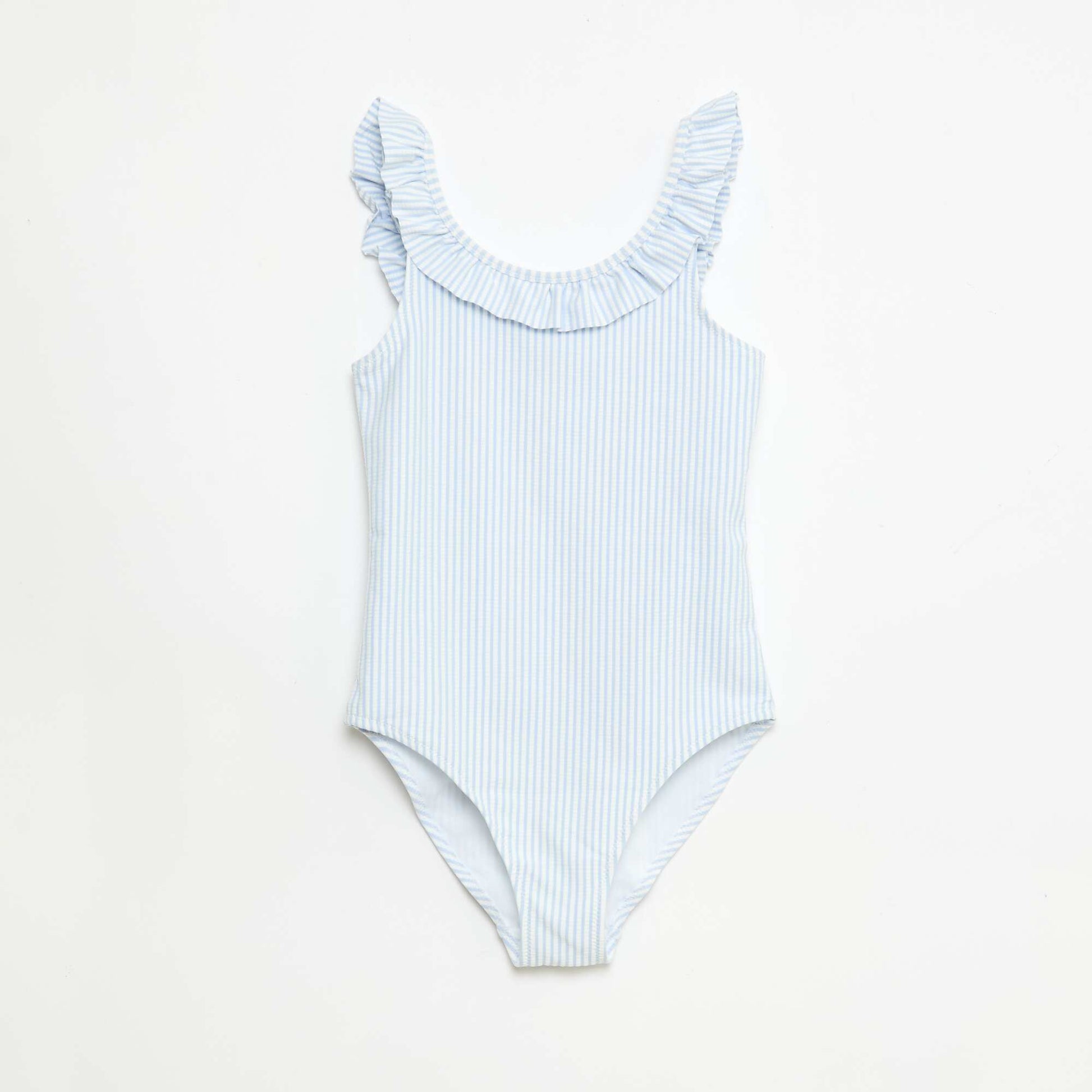 Maillot de bain rayé volanté extensible BLEU